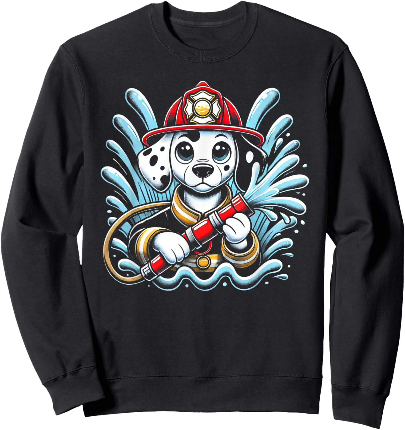 Cute Cartoon Dalmatian Dog Firefighter Fireman For Children Sweatshirt - Sweatshirt | Black