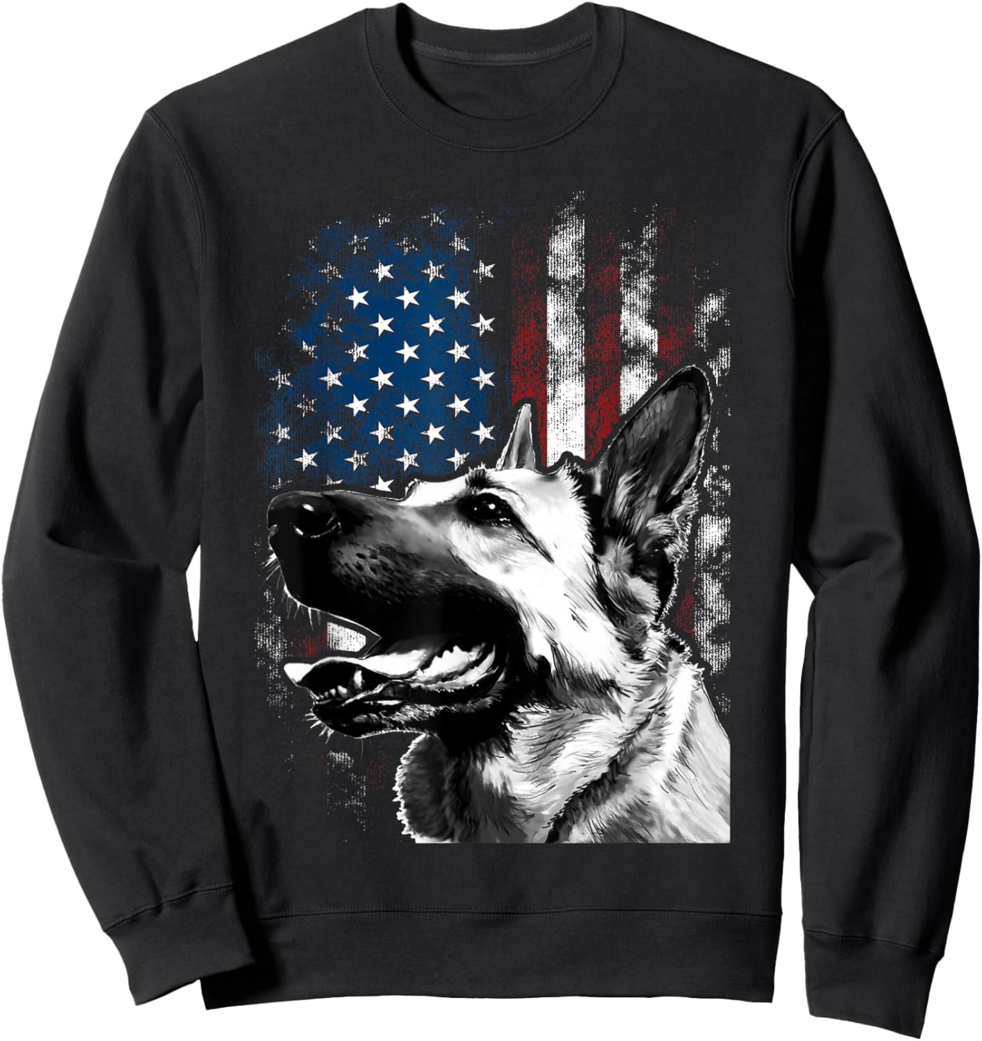 Vintage Patriotic German Shepherd American Flag 4th Of July Sweatshirt - Sweatshirt | Black