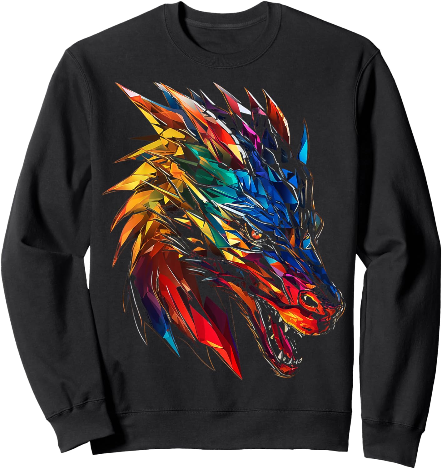 Dragon Colorful Polygon Animal Abstract Art Dragon Sweatshirt - Sweatshirt | Black