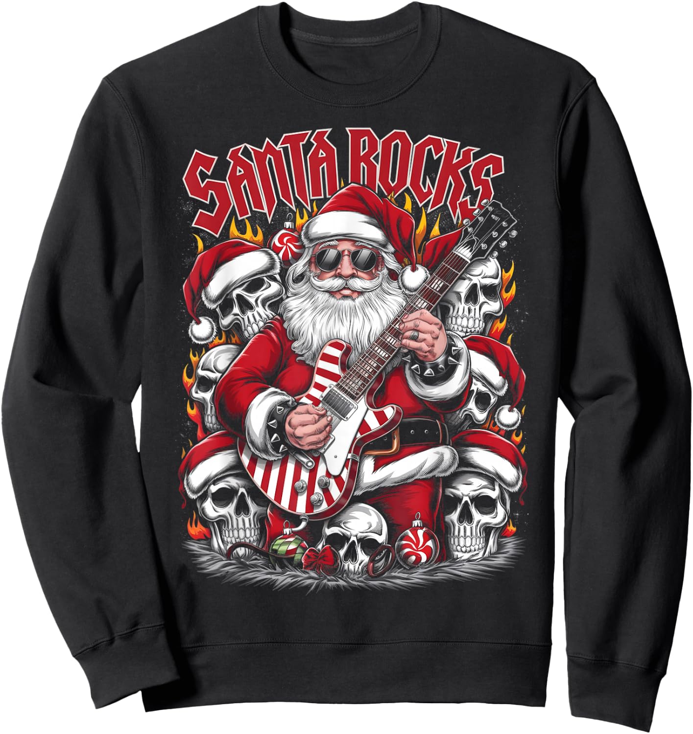 Christmas Rocker Metalhead Guitarist Santa Rocks Sweatshirt - Sweatshirt | Black