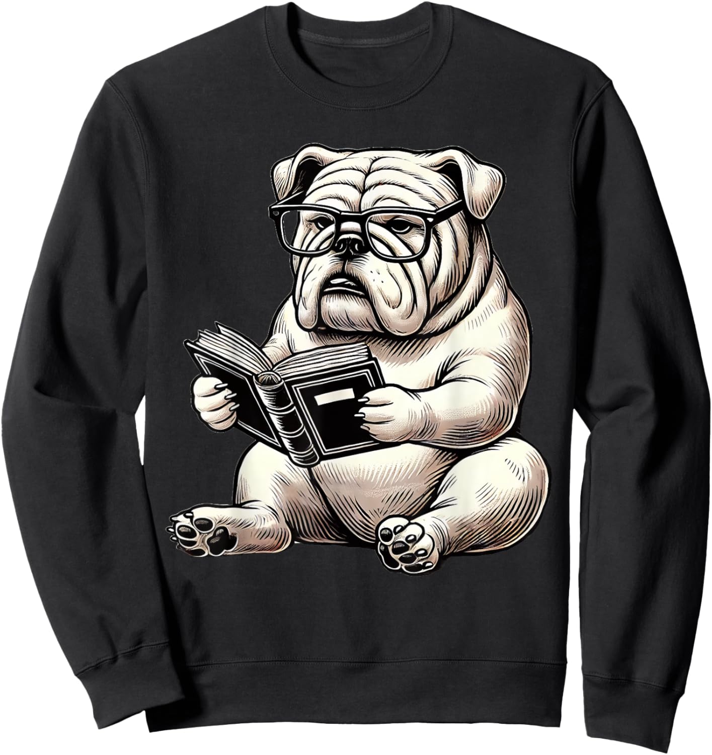 Cute Dog English Bulldog Reading Book Women Girls Kids Sweatshirt - Sweatshirt | Black