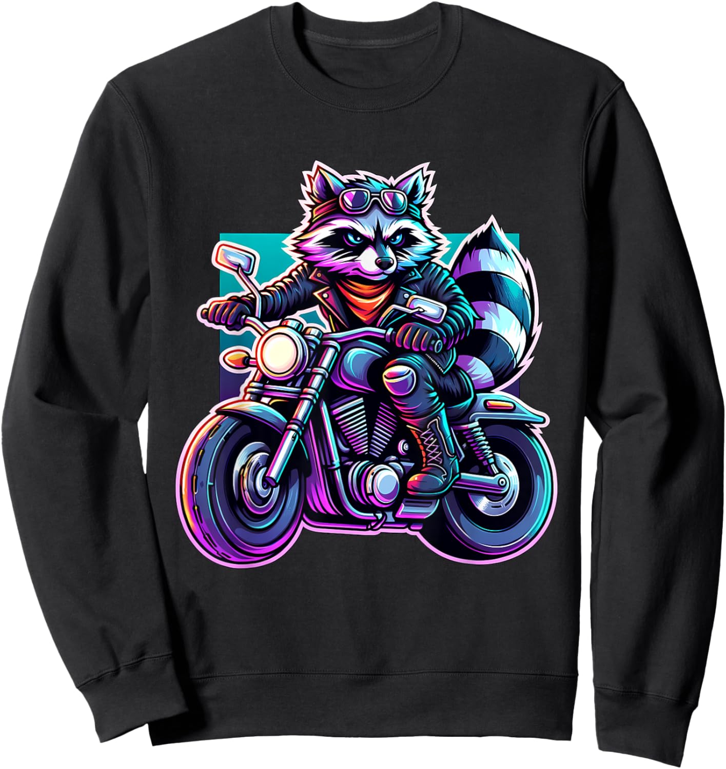 Biker Racoon Riding Motorbike Sweatshirt - Sweatshirt | Black
