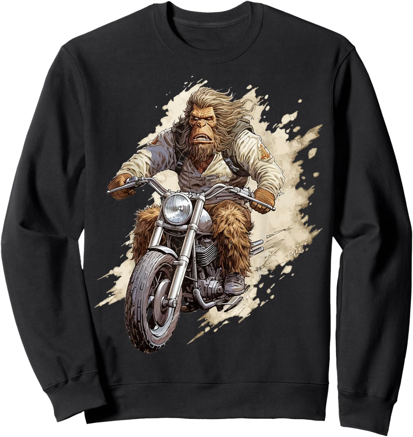 Bigfoot Biker Funny Sasquatch Bigfoot Riding A Motorcycle Sweatshirt - Sweatshirt | Black