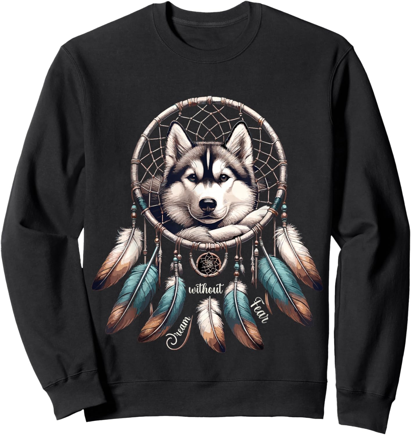 Dream Without Fear Wolf Dreamcatcher Sweatshirt - Sweatshirt | Black