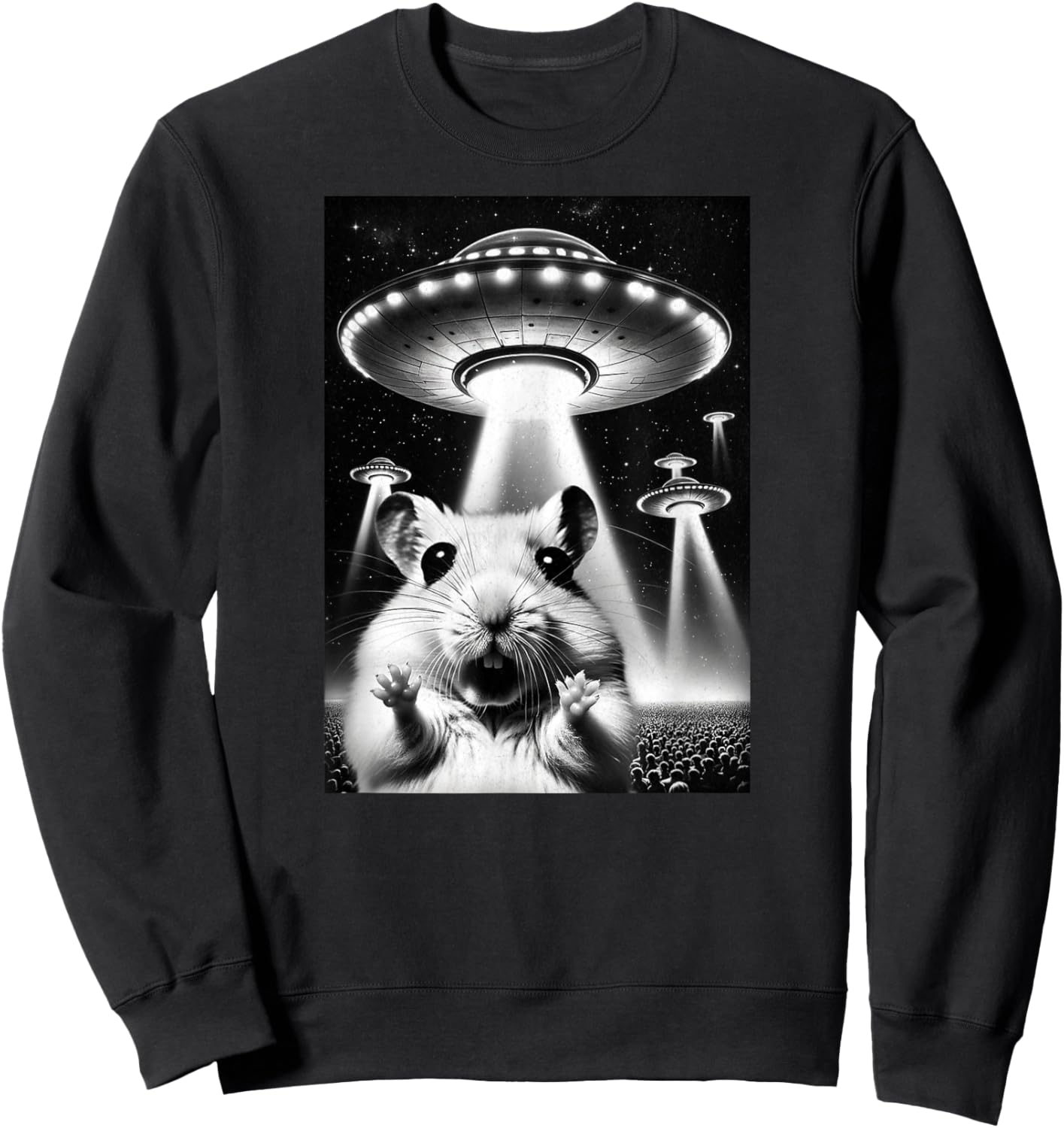 Hamster UFO | Funny Invasion Meme Alien Hamster UFO Selfie Sweatshirt - Sweatshirt | Black