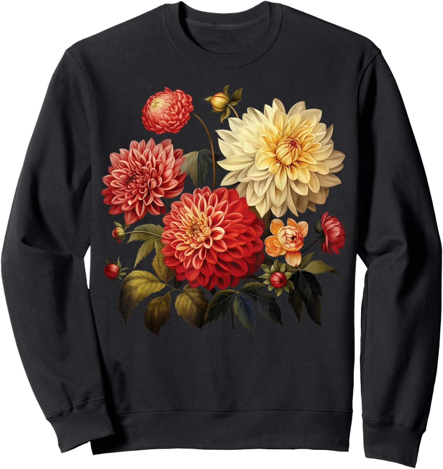 Vintage Graphic Floral Wildflower Dahlia - Women's Black Cotton 100% Short Sleeve - Small Sweatshirt - Sweatshirt | Black