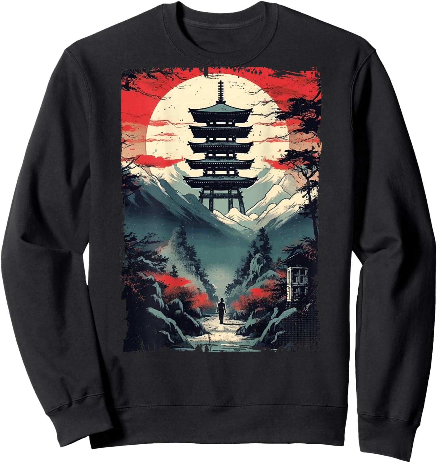 Japanese men walking Woodblock Art Spiritual (ART BACK) Sweatshirt - Sweatshirt | Black