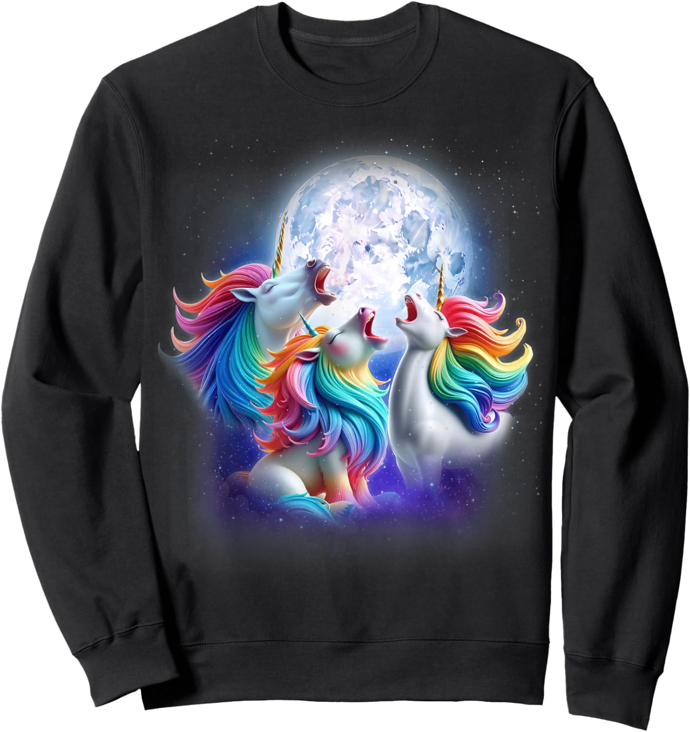 3 Unicorns Howling At The Moon Funny Mythical Unicorn Lover Sweatshirt - Sweatshirt | Black