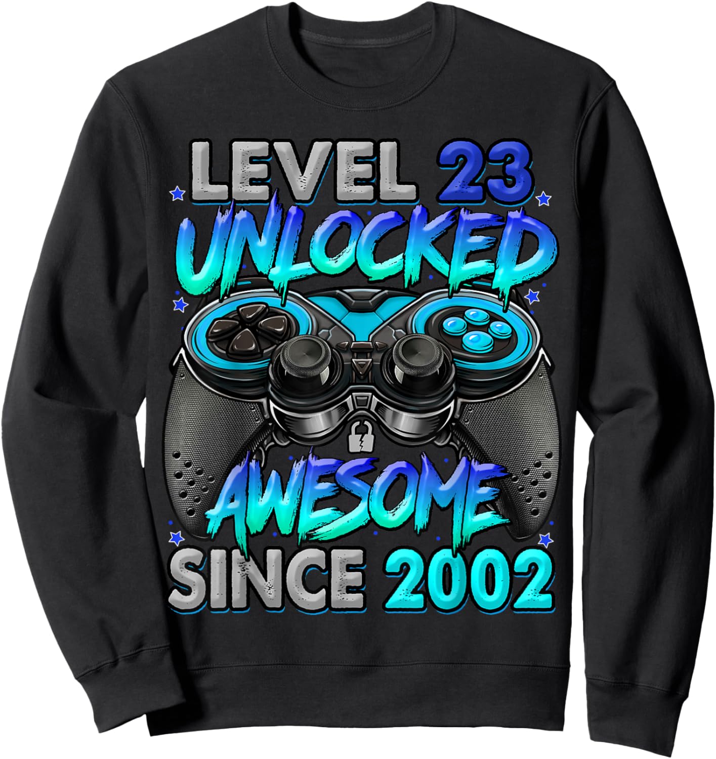 Level 23 Unlocked Awesome Since 2002 23rd Birthday Gaming Sweatshirt - Sweatshirt | Black