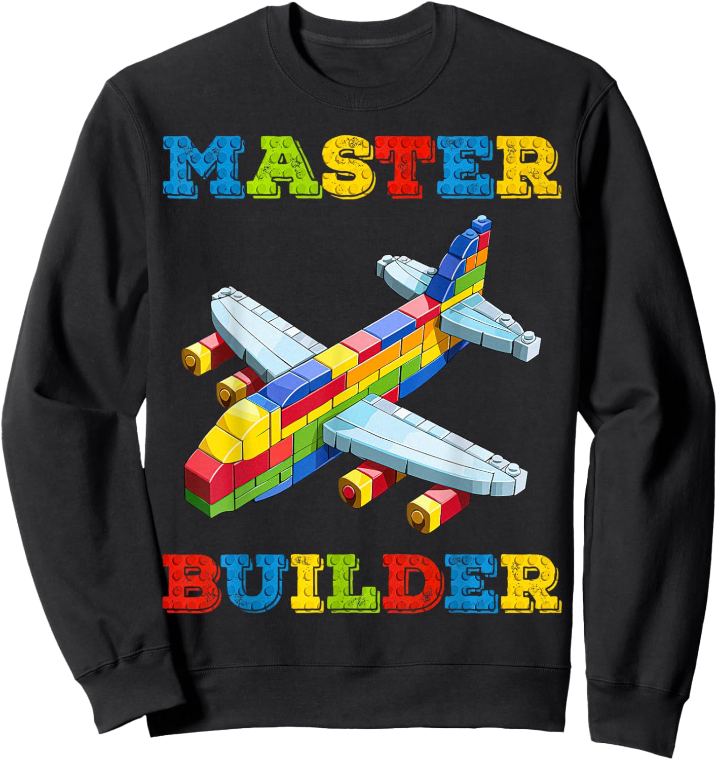 Cute Master Builder Kids Building Blocks Toy Plane Lover Sweatshirt - Sweatshirt | Black