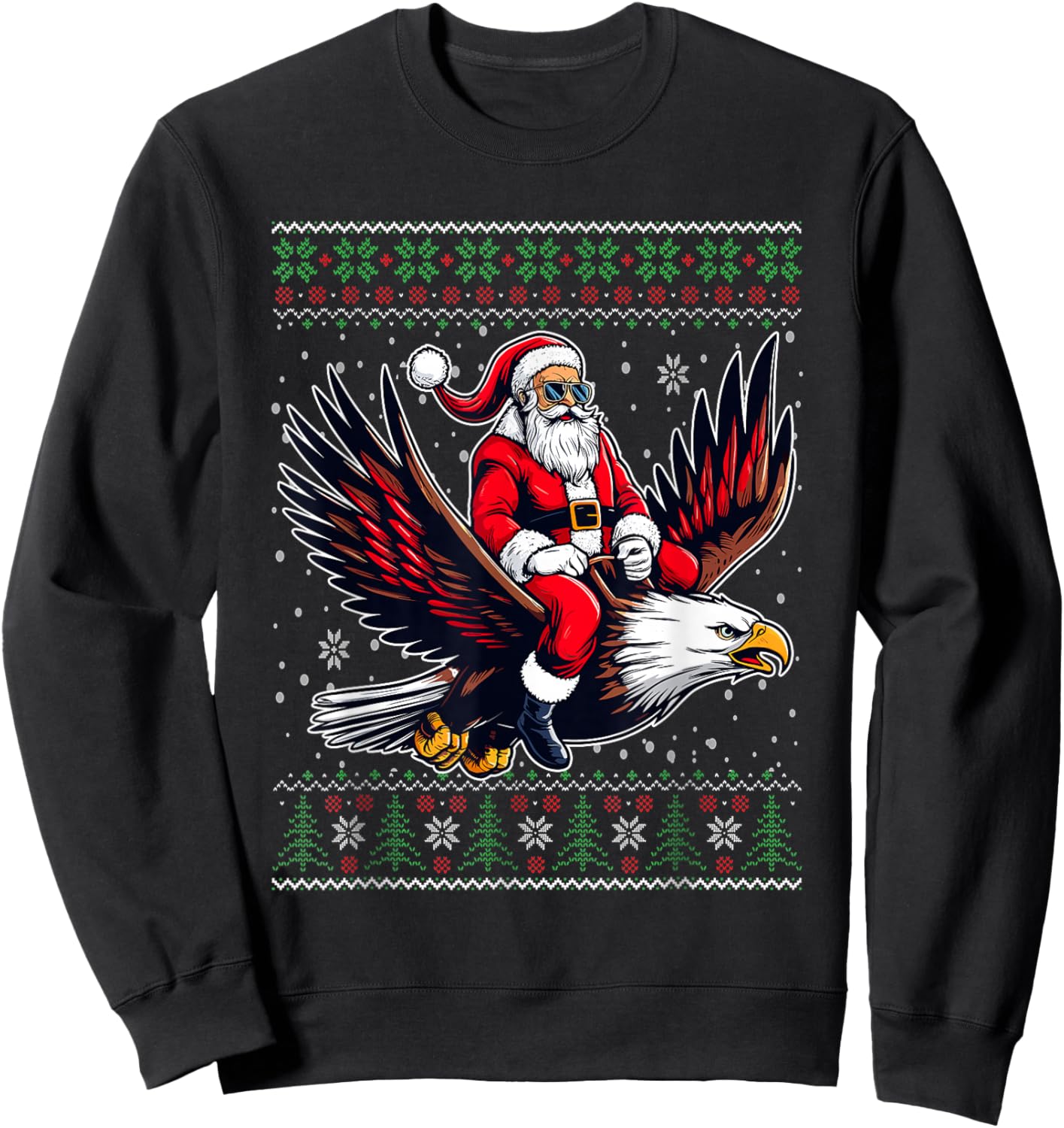 Christmas Santa Riding Eagle Ugly Christmas Sweater Sweatshirt - Sweatshirt | Black