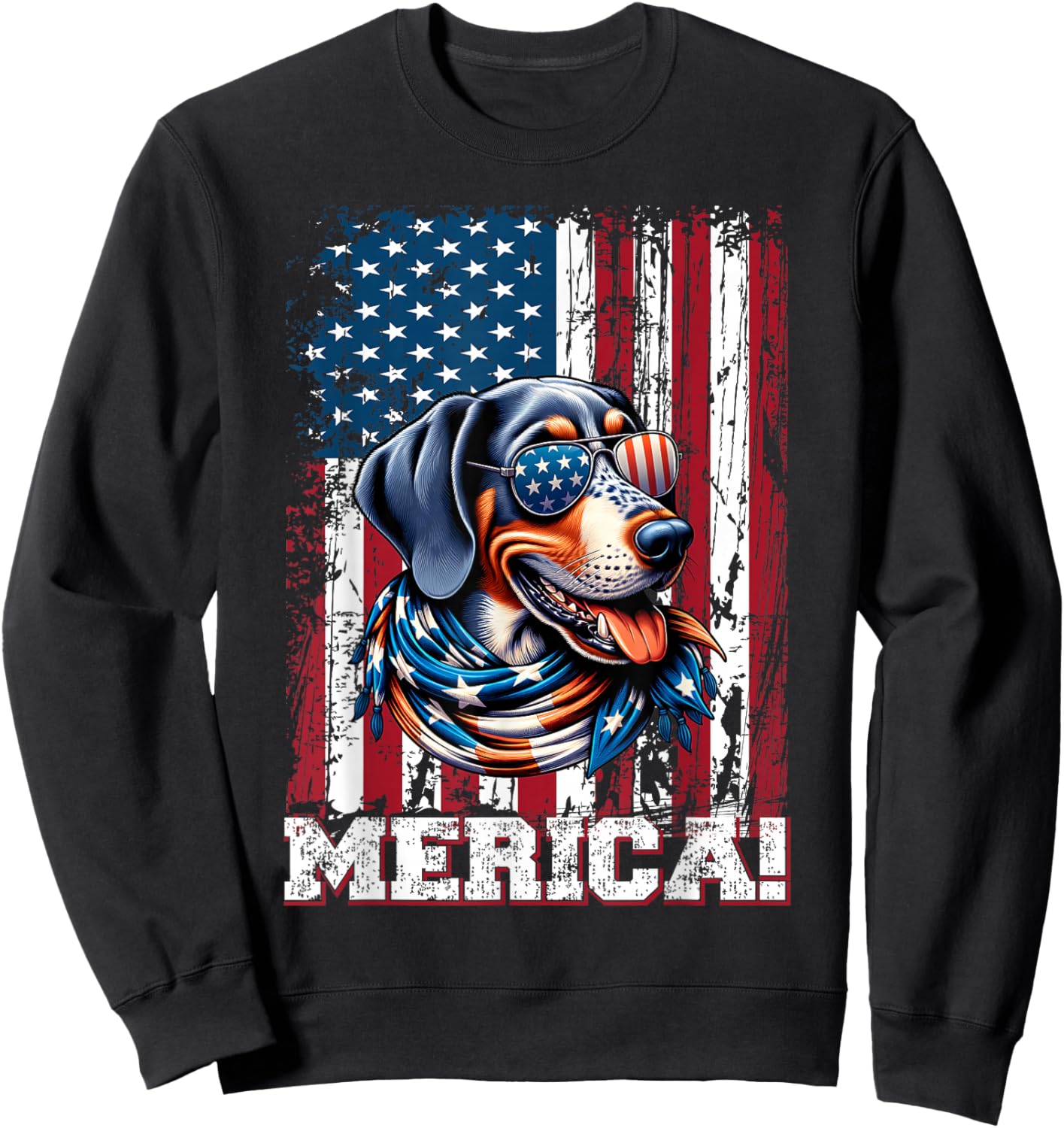 Bluetick Coonhound Dog Lover US Flag 4th Of July Patriotic Sweatshirt - Sweatshirt | Black
