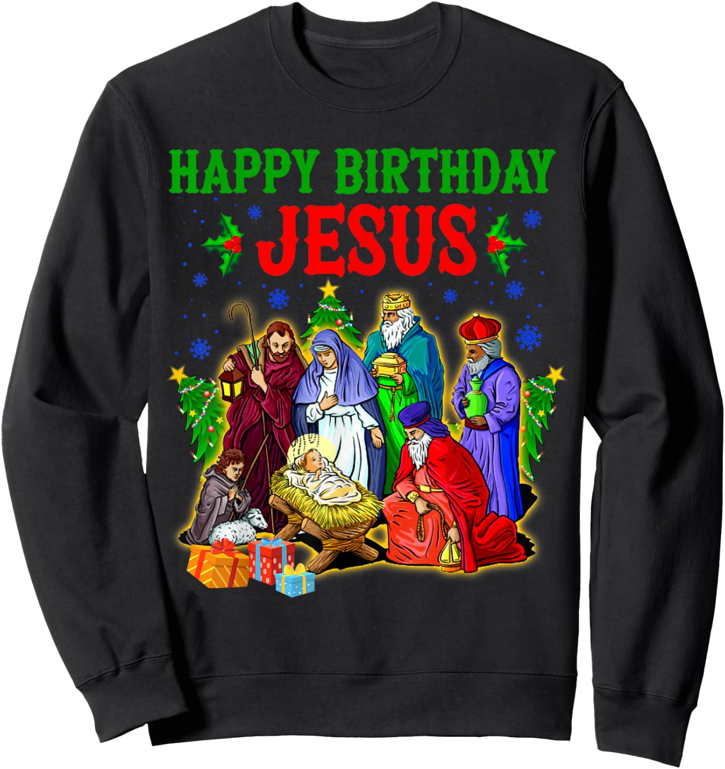 Merry Christmas Christian Happy Birthday Jesus Christ Xmas Sweatshirt - Sweatshirt | Black