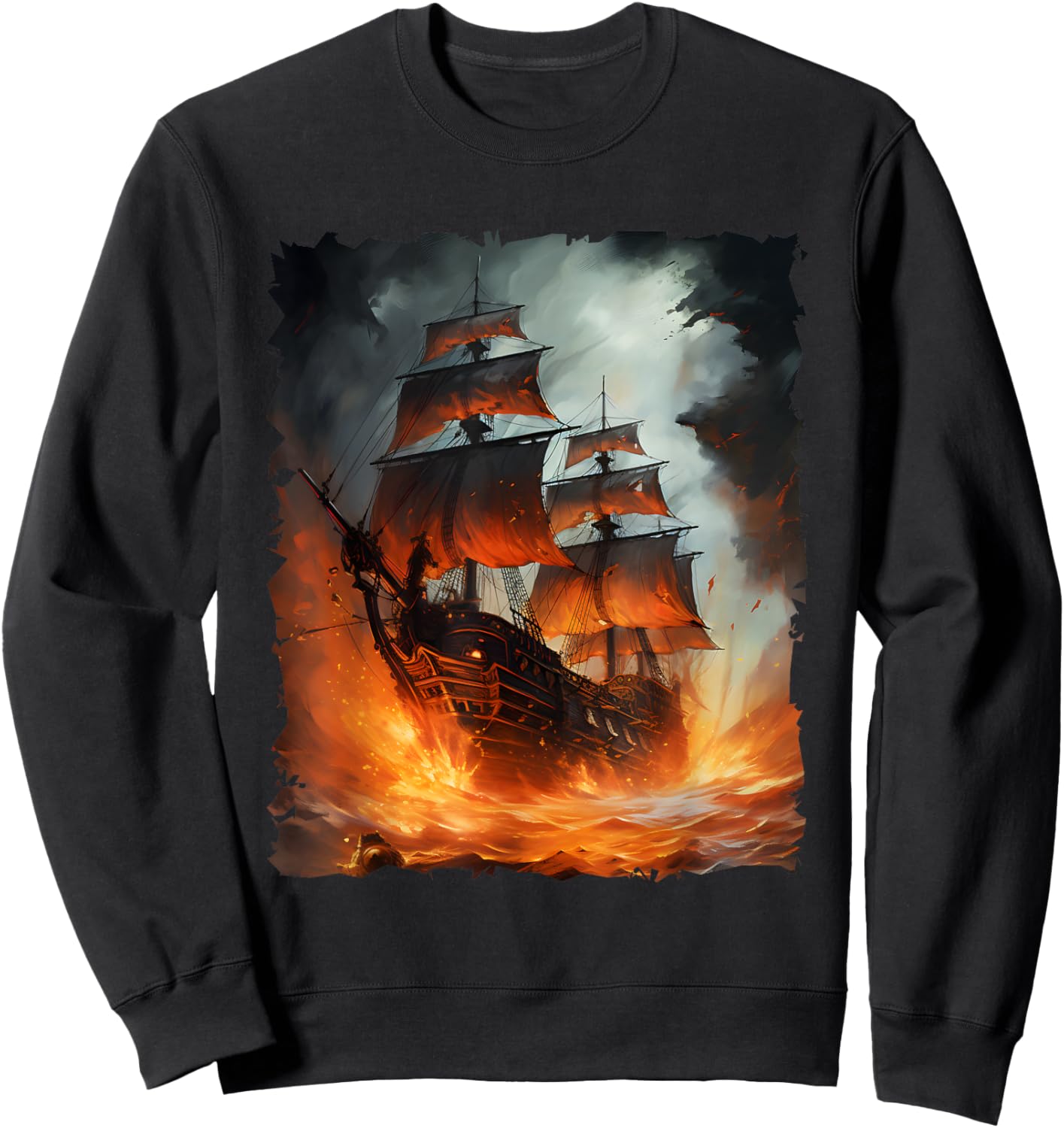 Colorful Pirate Ship Sailing Storm Ship Sails Sweatshirt - Sweatshirt | Black