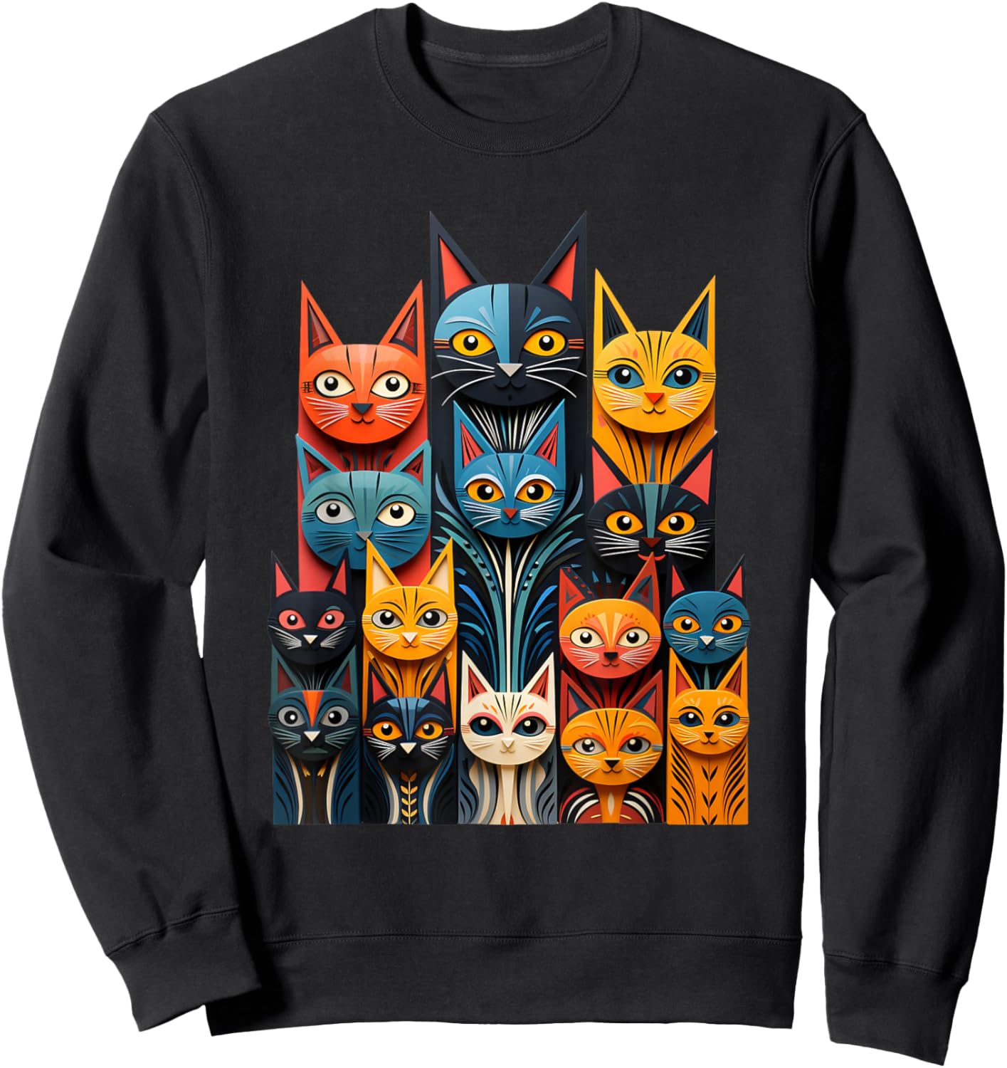 Stylized Vintage Kitten Art Lover Classic Cute Cat Sweatshirt - Sweatshirt | Black