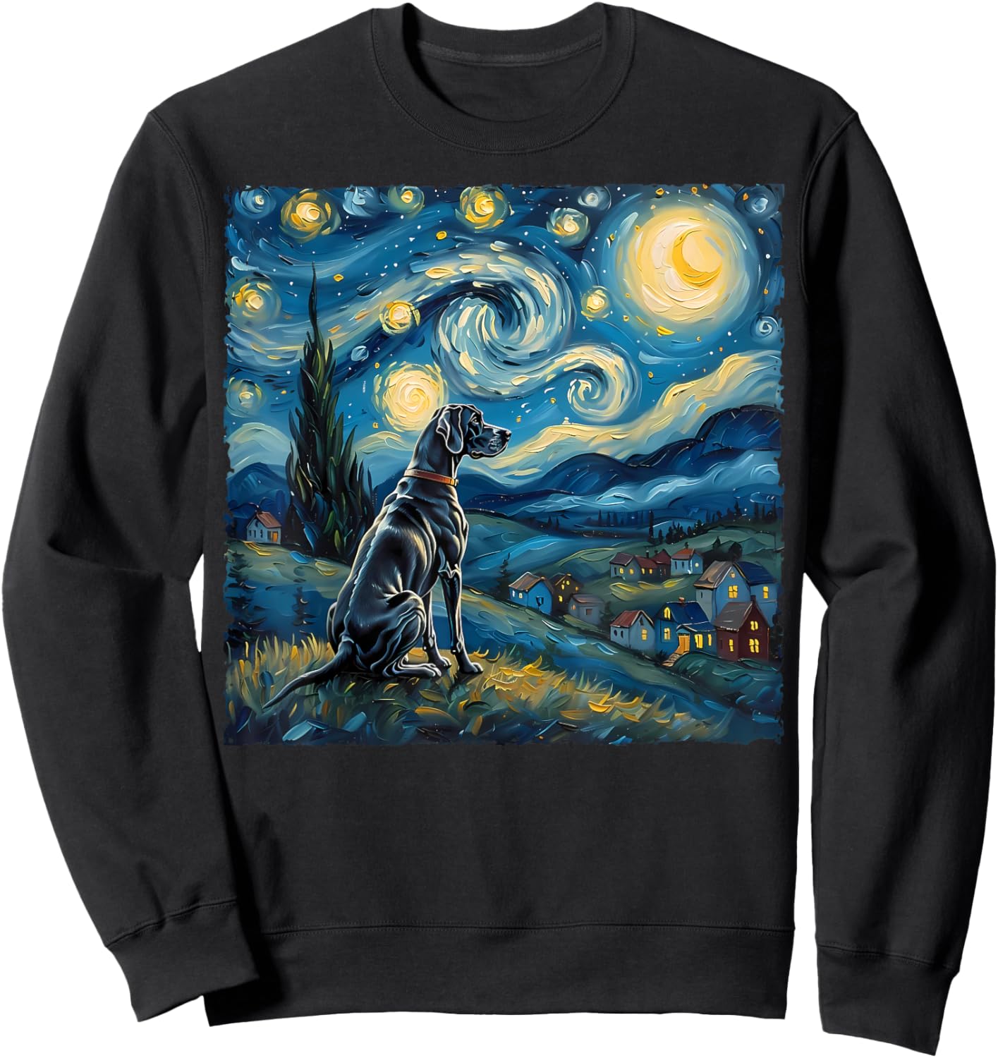 Great Dane Dog Lovers Starry Night Van Gogh Style Painting Women Girls Kids Sweatshirt - Sweatshirt | Black