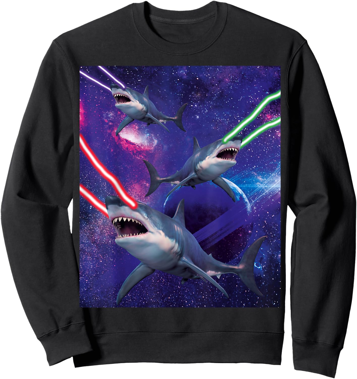 Galactic Space Sharks Attack With Lasers Funny Shark Sweatshirt - Sweatshirt | Black