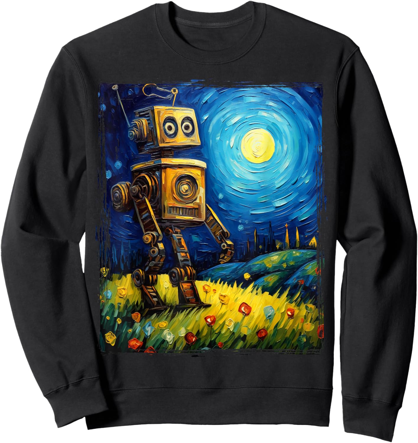 Vintage Robot Art Van Gogh Toy Robot Builder Robotics Sweatshirt - Sweatshirt | Black