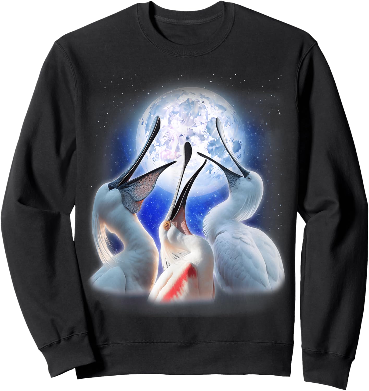3 Spoonbills Howling At The Moon Funny Spoonbill Bird Lover Sweatshirt - Sweatshirt | Black