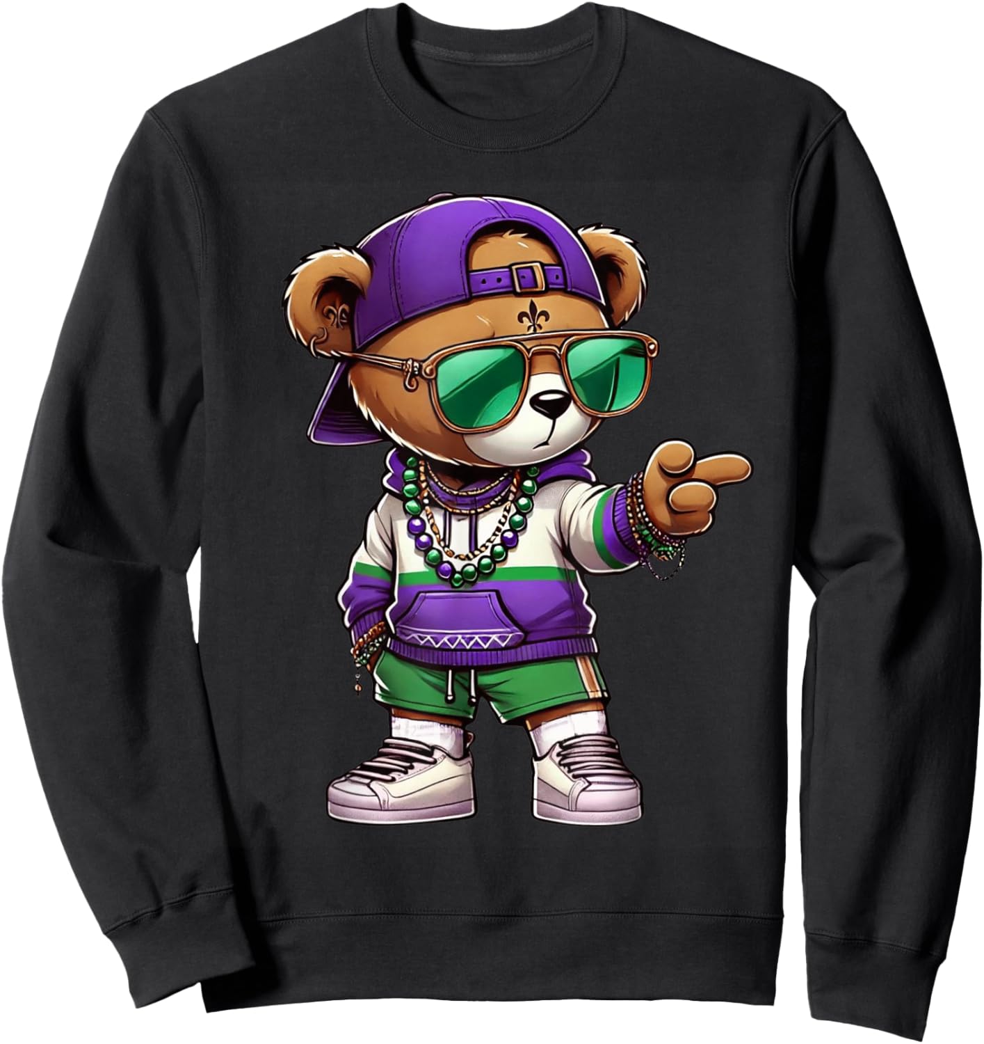 Mardi Gras Teddy Bear For Boys Men Hip Hop New Orleans Sweatshirt - Sweatshirt | Black