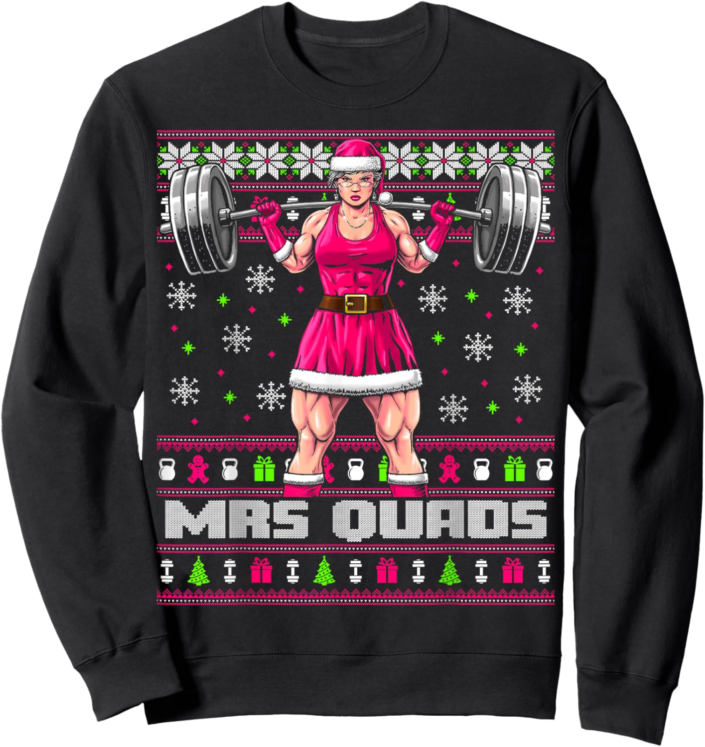 Mrs. Quads Funny Gym Ugly Christmas Sweater Women Cute Pink Sweatshirt - Sweatshirt | Black