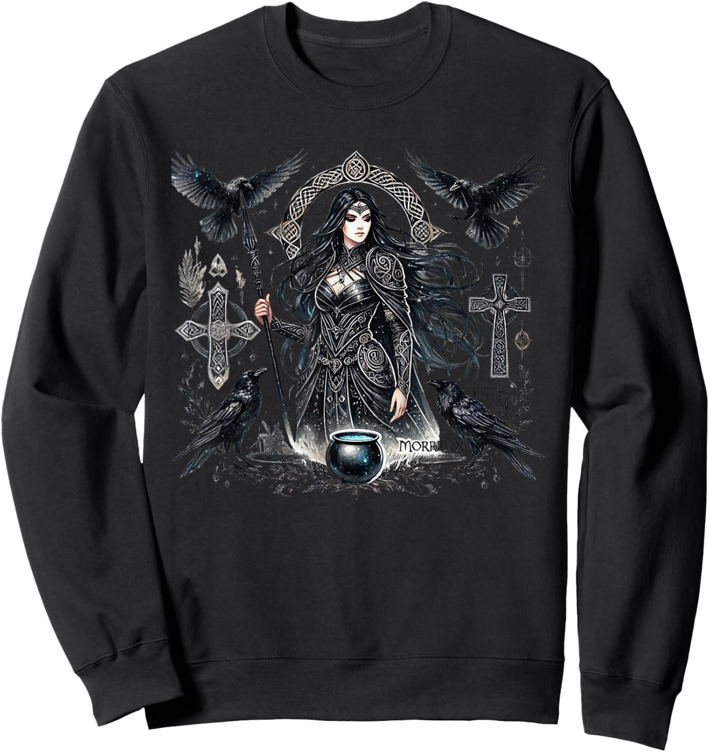 Mystical Morrigan: Embrace the Goddess Power of the Raven Sweatshirt - Sweatshirt | Black