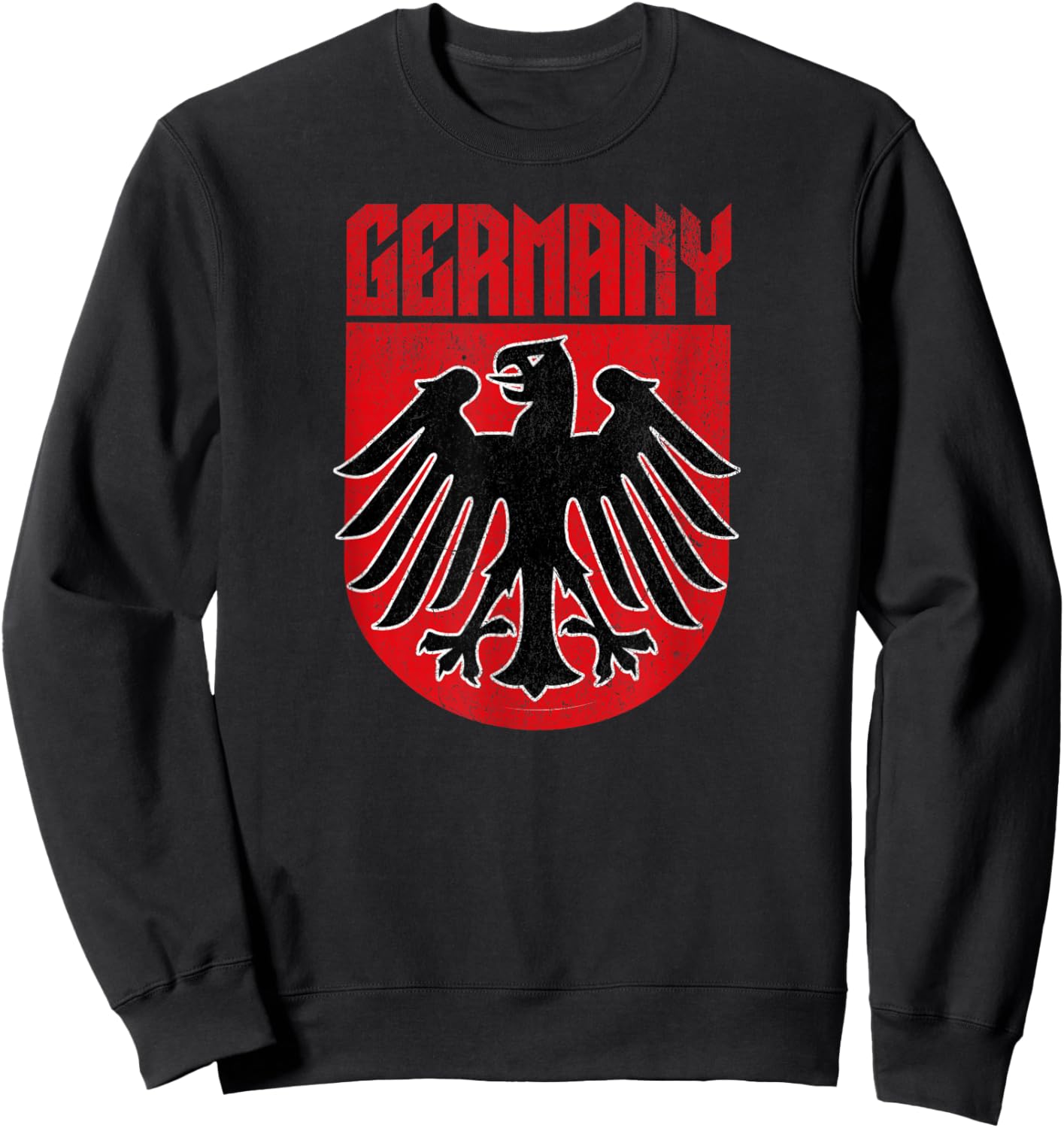 All Things German Boutique Vintage German Eagle Deutschland Red Retro Travel - Small - Black Sweatshirt - Sweatshirt | Black