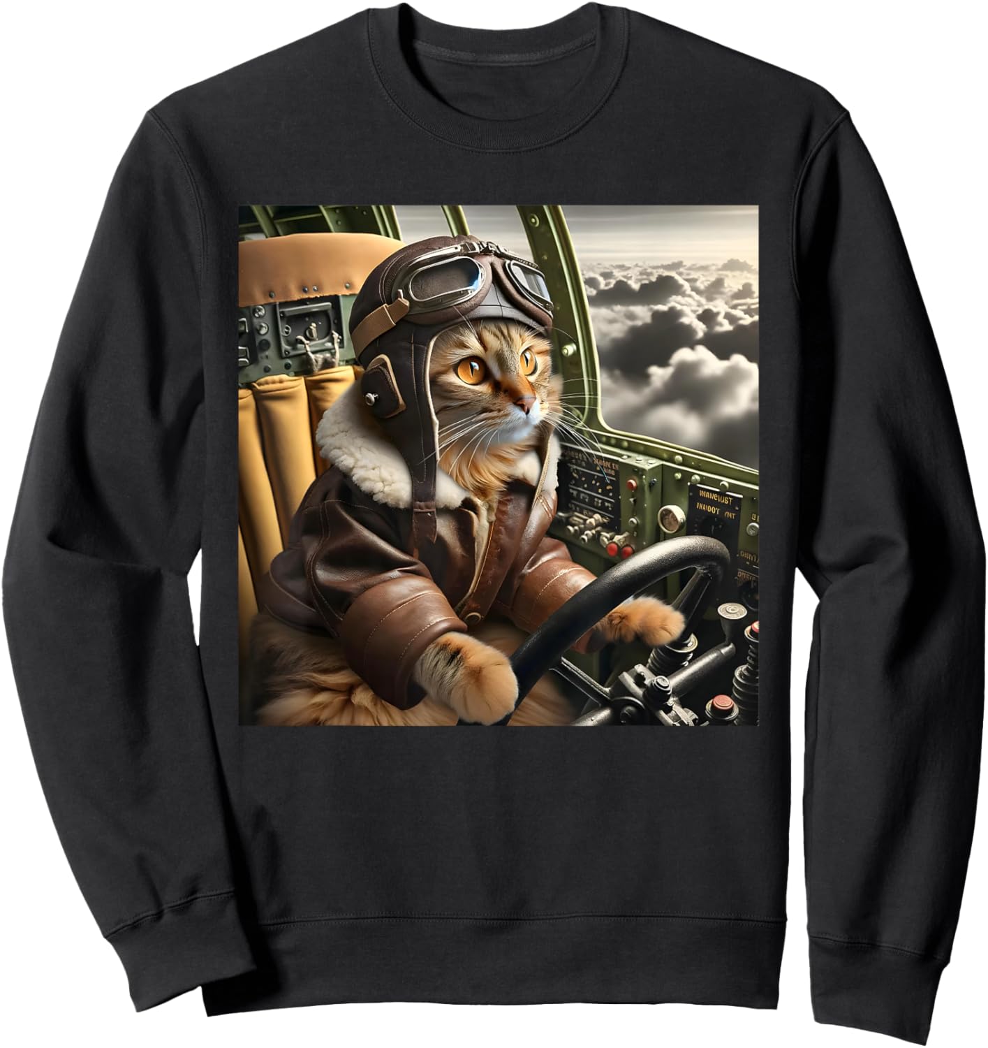 Vintage Cat Pilot - Cat pilots a cool fighter plane. Sweatshirt - Sweatshirt | Black