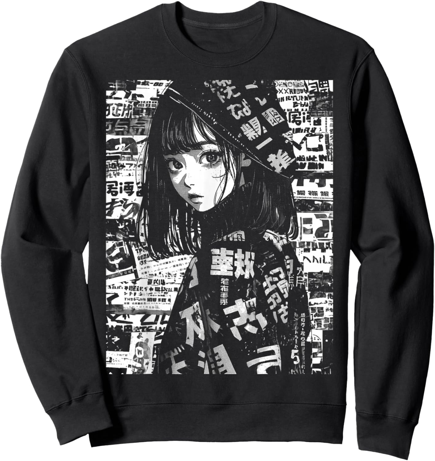 80s 90s Anime Manga Girl Kawaii Grunge Streetwear Harajuku Sweatshirt - Sweatshirt | Black