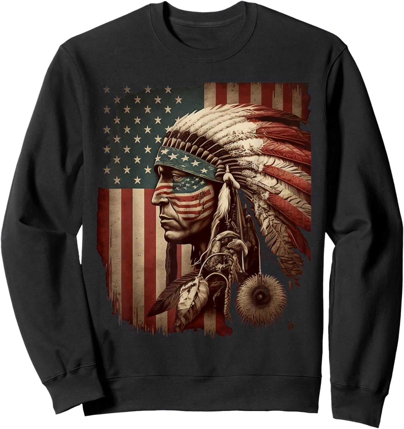 Indigenous People Tribal CG Native American Indian Chief American USA Flag Sweatshirt - Sweatshirt | Black