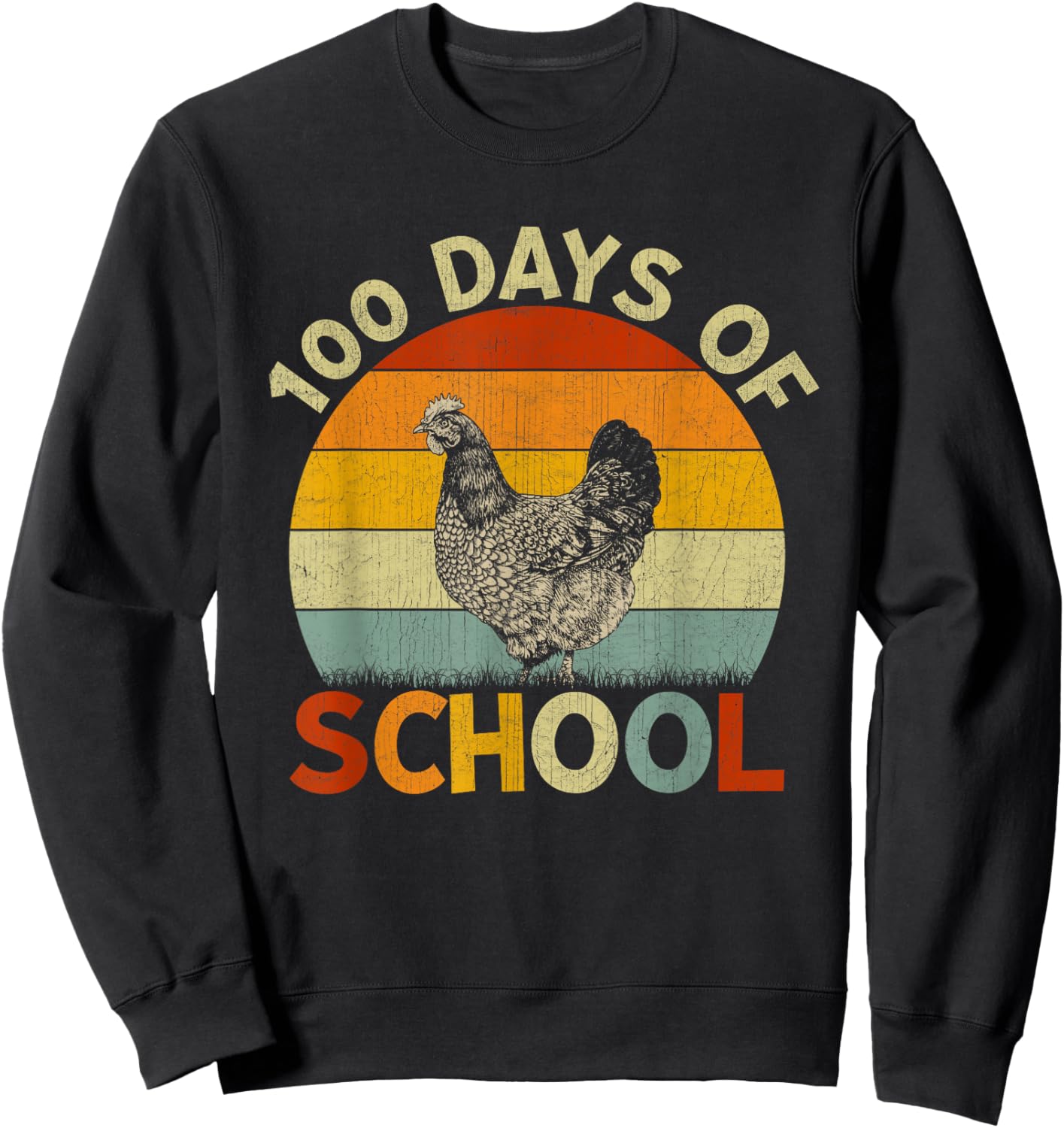 Chicken Retro Boys Girls Teachers 100th Day of School Sweatshirt - Sweatshirt | Black