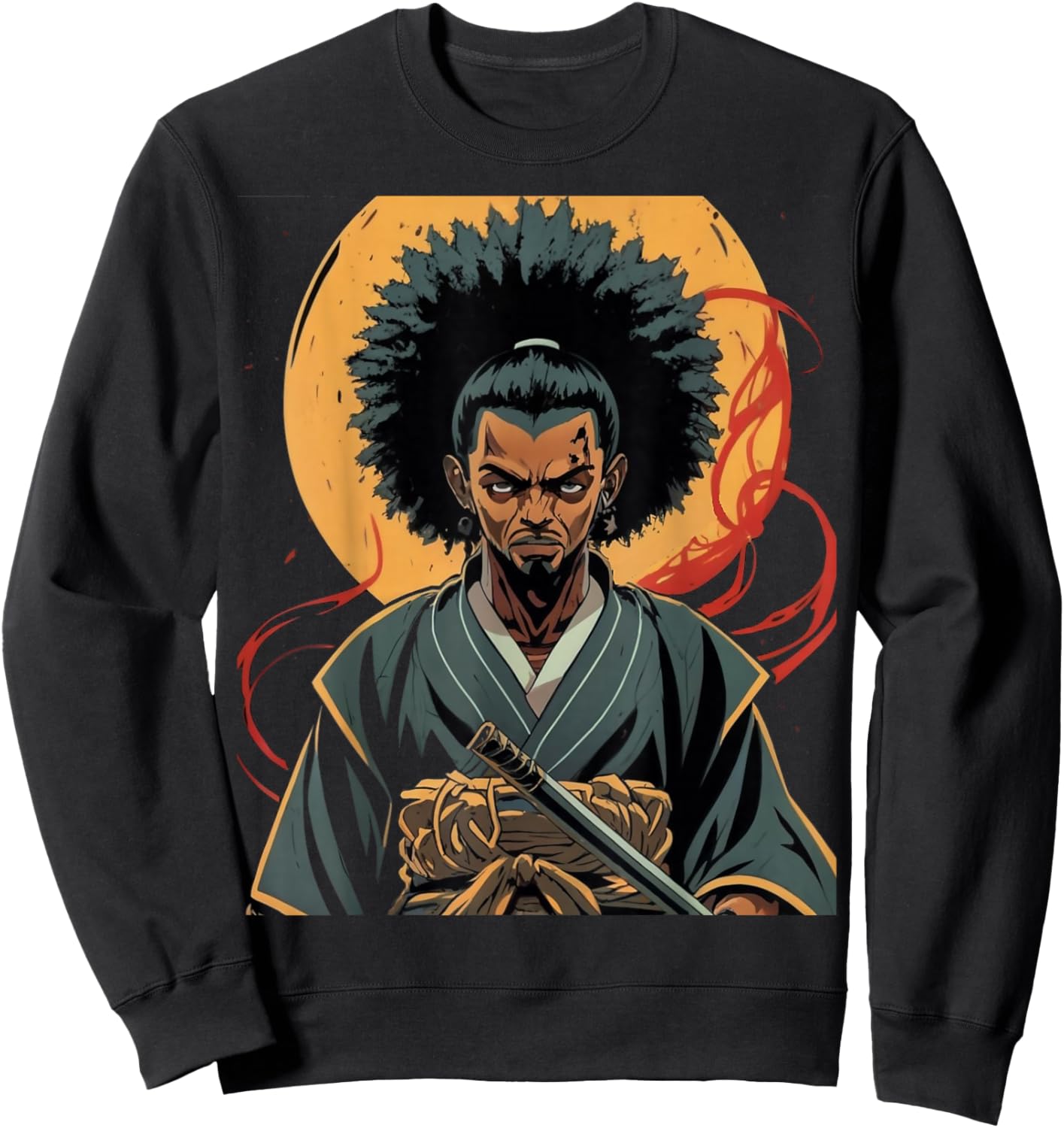Afro American Samurai Anime Cartoon Japanese Bushido Warrior Sweatshirt - Sweatshirt | Black