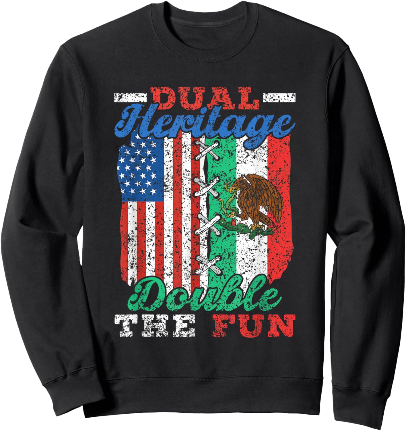 Double Heritage Double Fun USA Mexican American Sweatshirt - Sweatshirt | Black