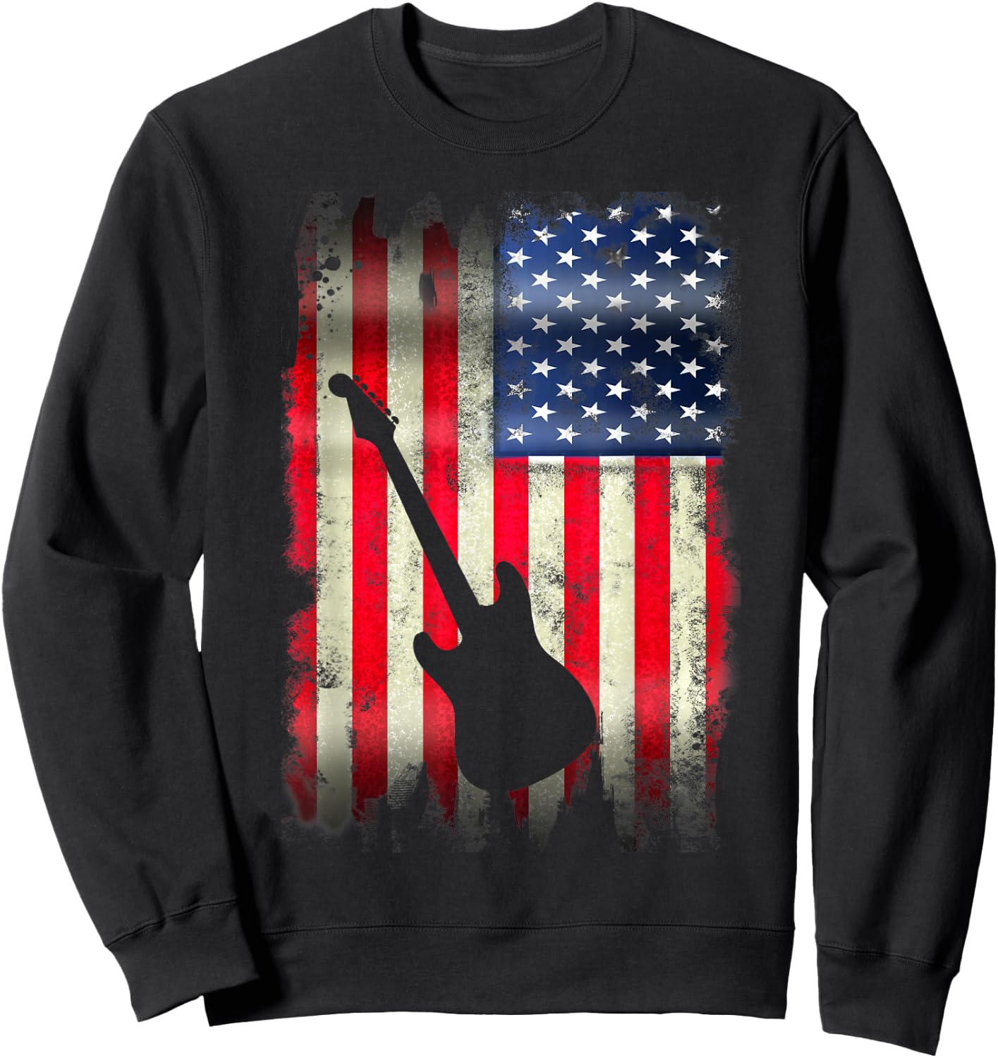 Guitarist USA American Flag 4th of July Patriotic Guitar Sweatshirt - Sweatshirt | Black