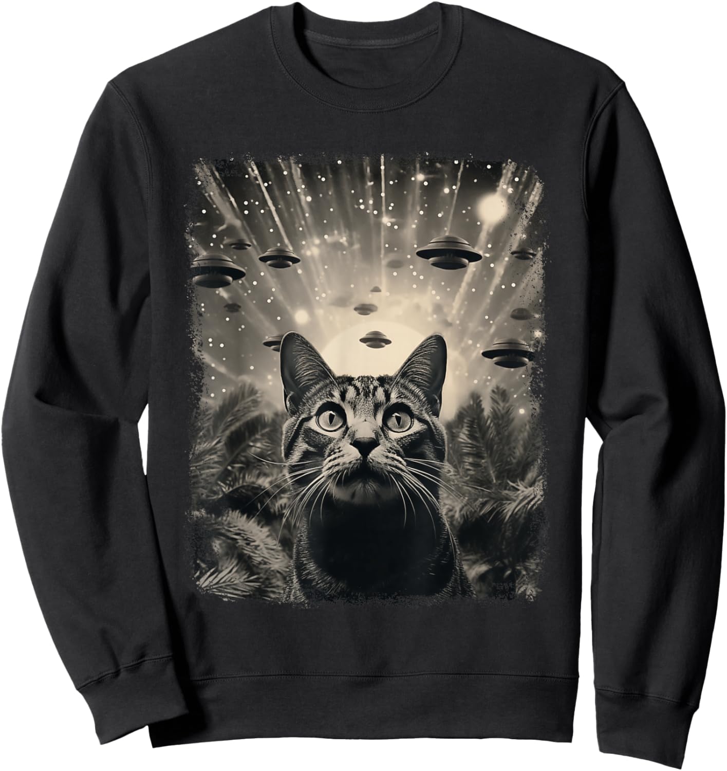 Alien UFO Selfie Katze Sweatshirt - Sweatshirt | Black