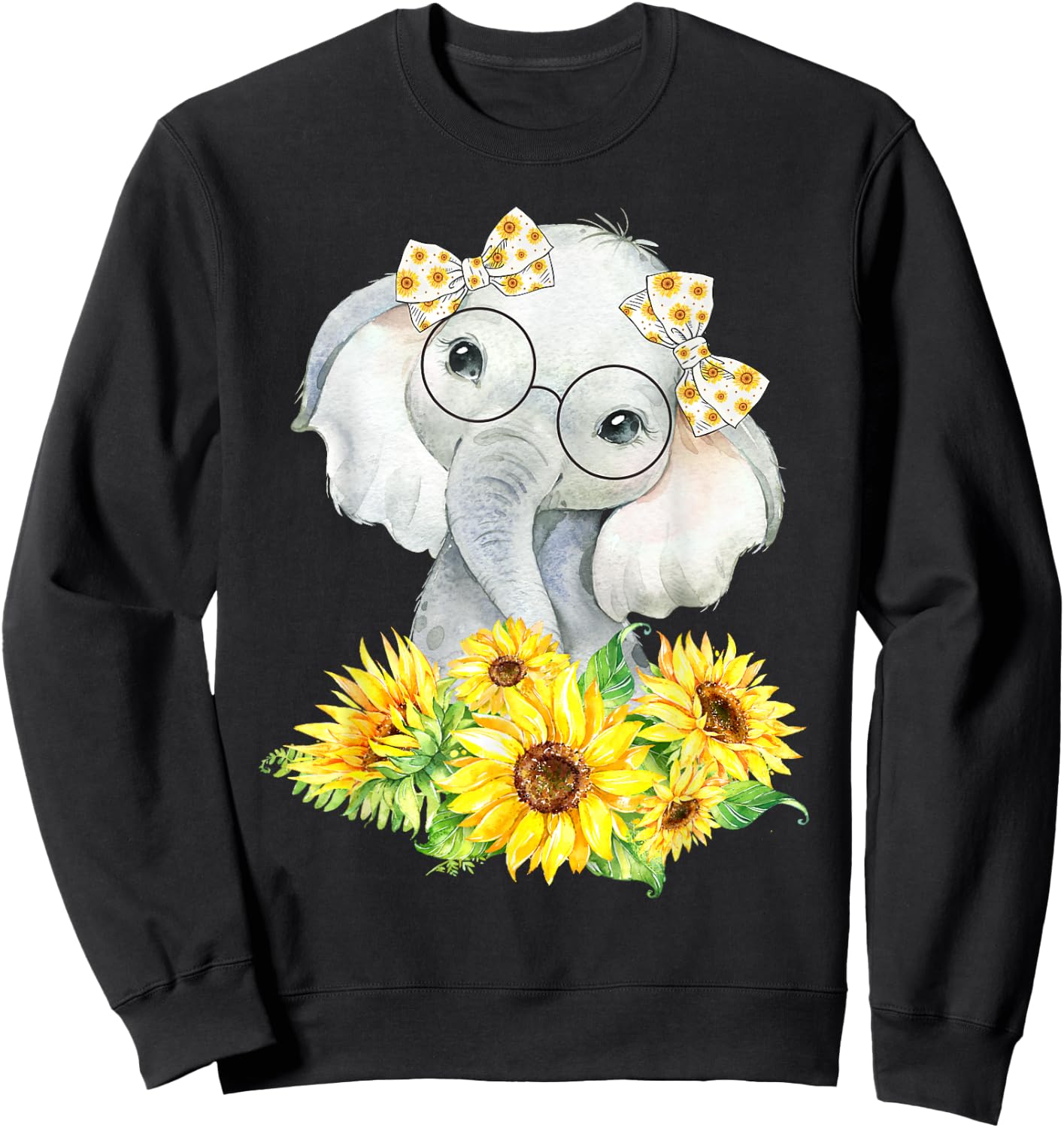 Elephant Sunflower Gifts for Girls Boys Sweatshirt - Sweatshirt | Black