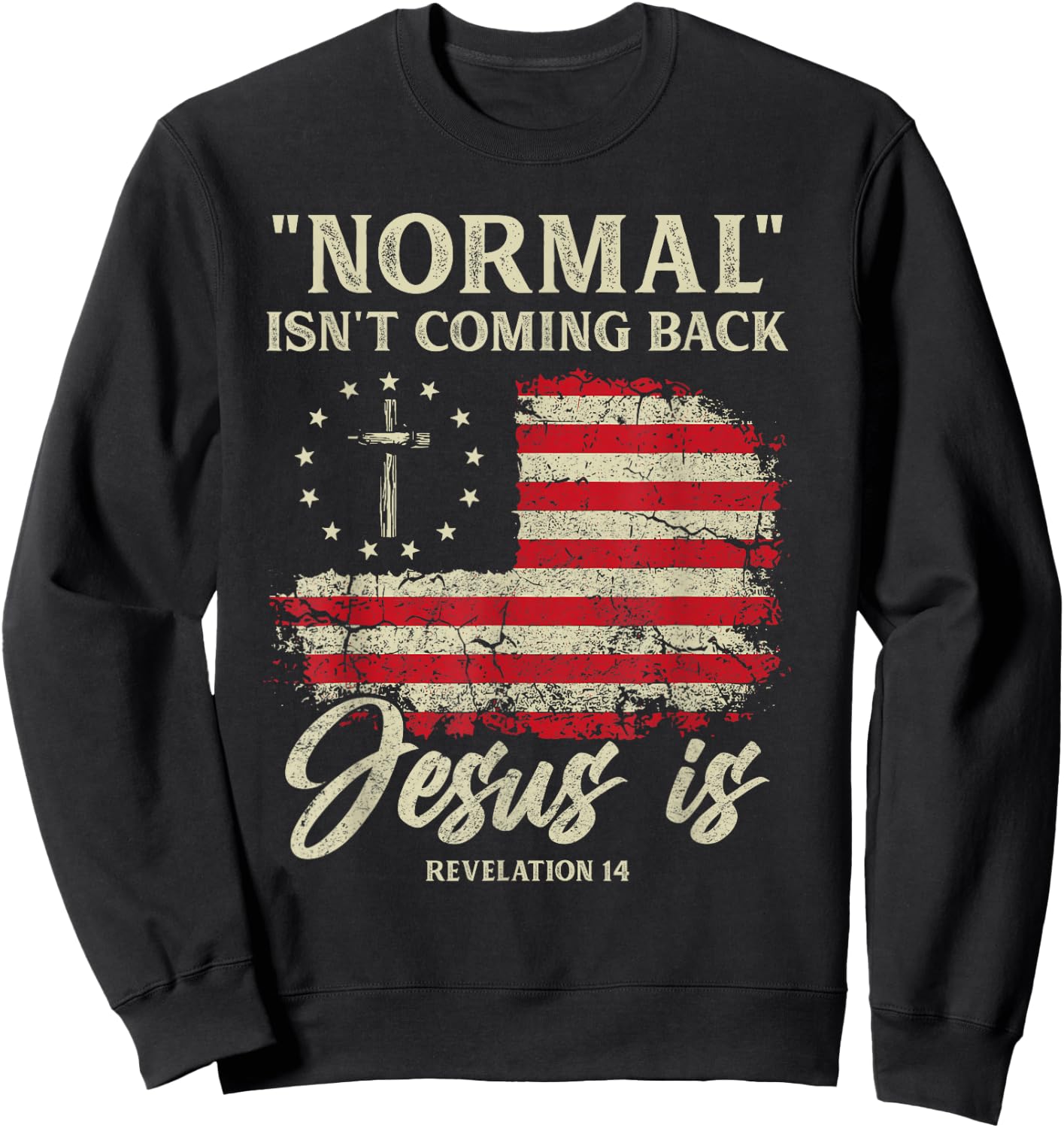 Normal Isn't Coming Back Jesus is Christian American Flag Sweatshirt - Sweatshirt | Black
