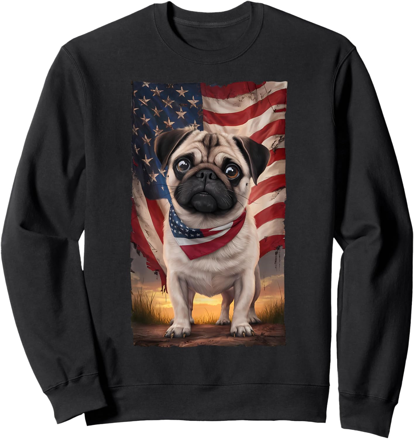 Patriotic pug American Flag Top Hat 4th of July Dog Sweatshirt - Sweatshirt | Black