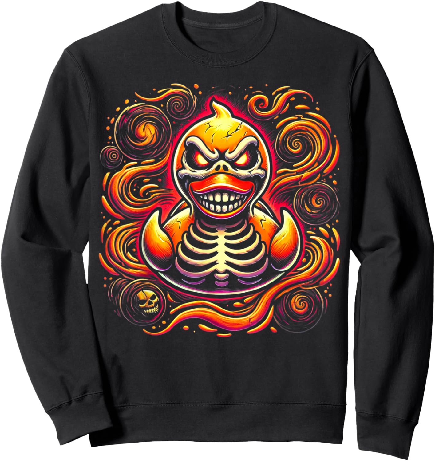 Evil Skeleton Duck Spooky Halloween Rubber Duck Art Sweatshirt - Sweatshirt | Black