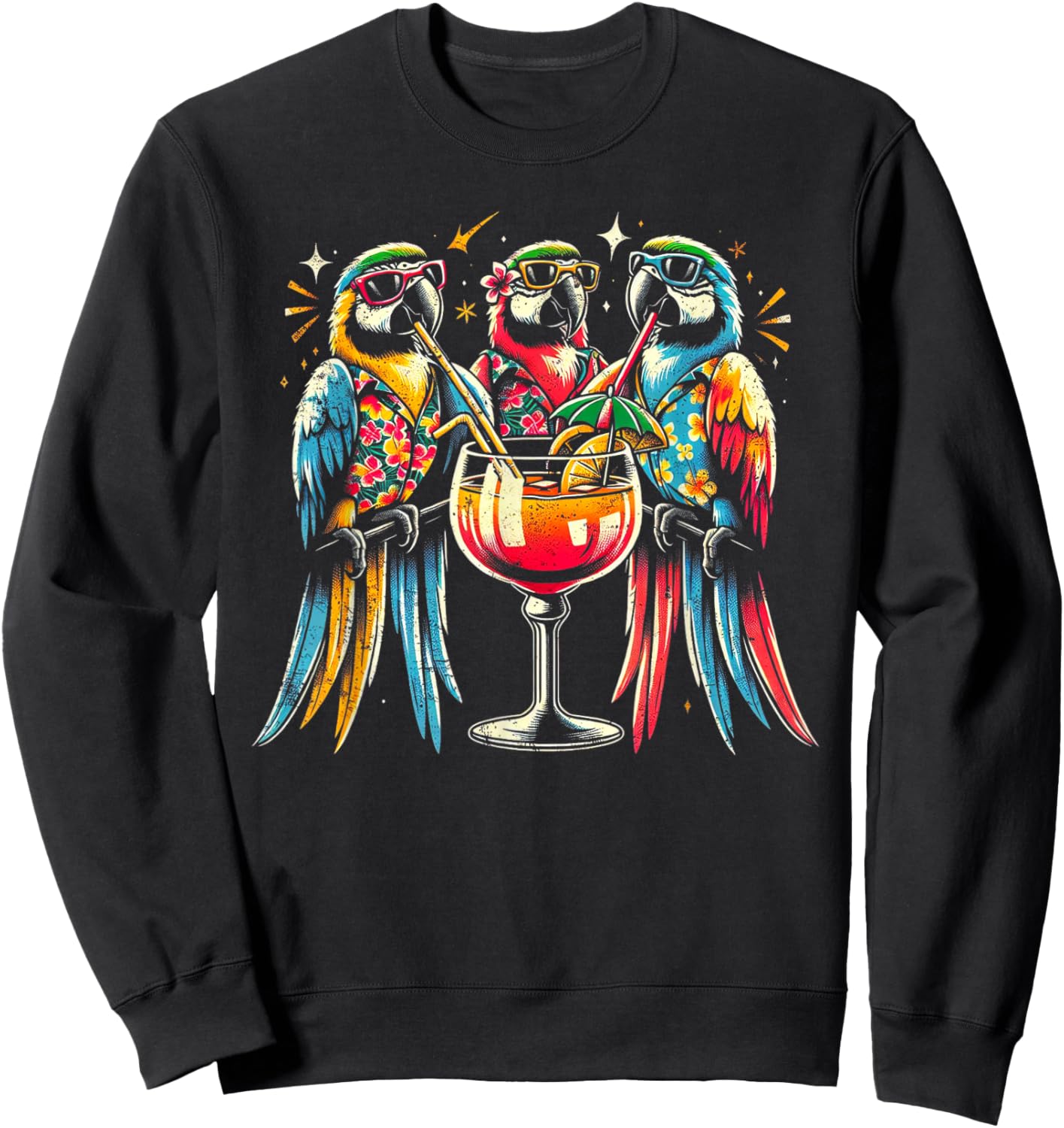 Parrots Drinking Margarita Tropical Birds Vacation Hawaiian Sweatshirt - Sweatshirt | Black