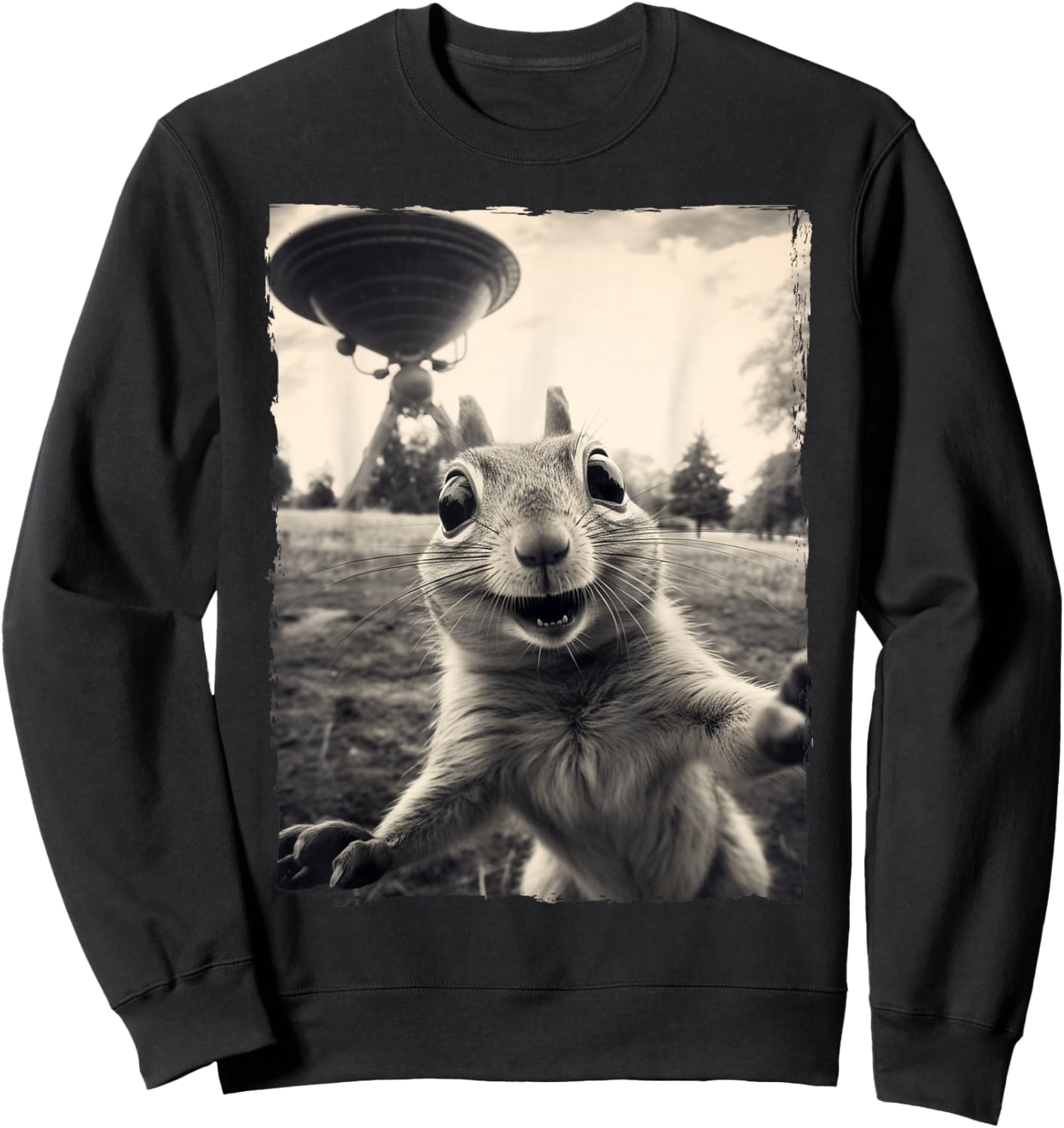 Squirrel Selfie with UFOs Squirrel Mom Funny Squirrel Lover Sweatshirt - Sweatshirt | Black