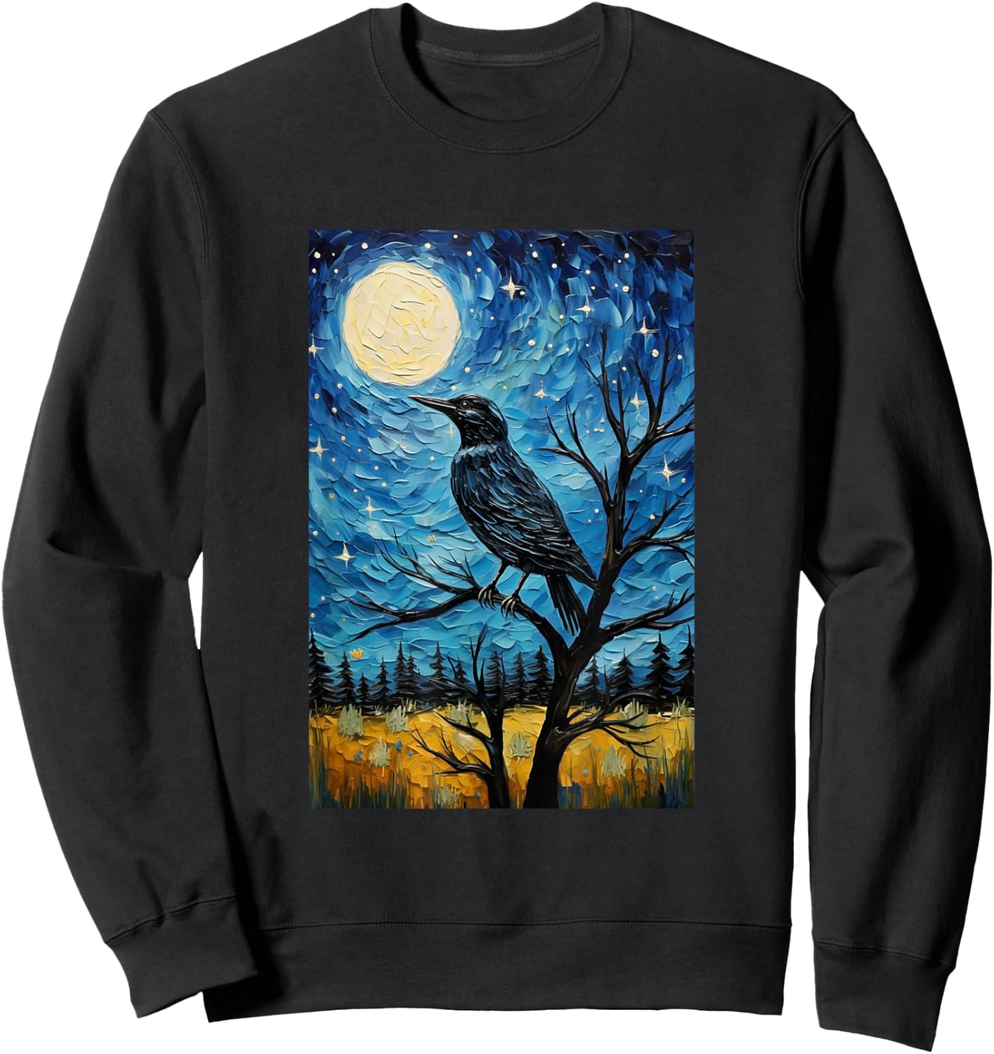 Magpie Crow Raven Bird - Van Gogh Style - Starry Night Sweatshirt - Sweatshirt | Black