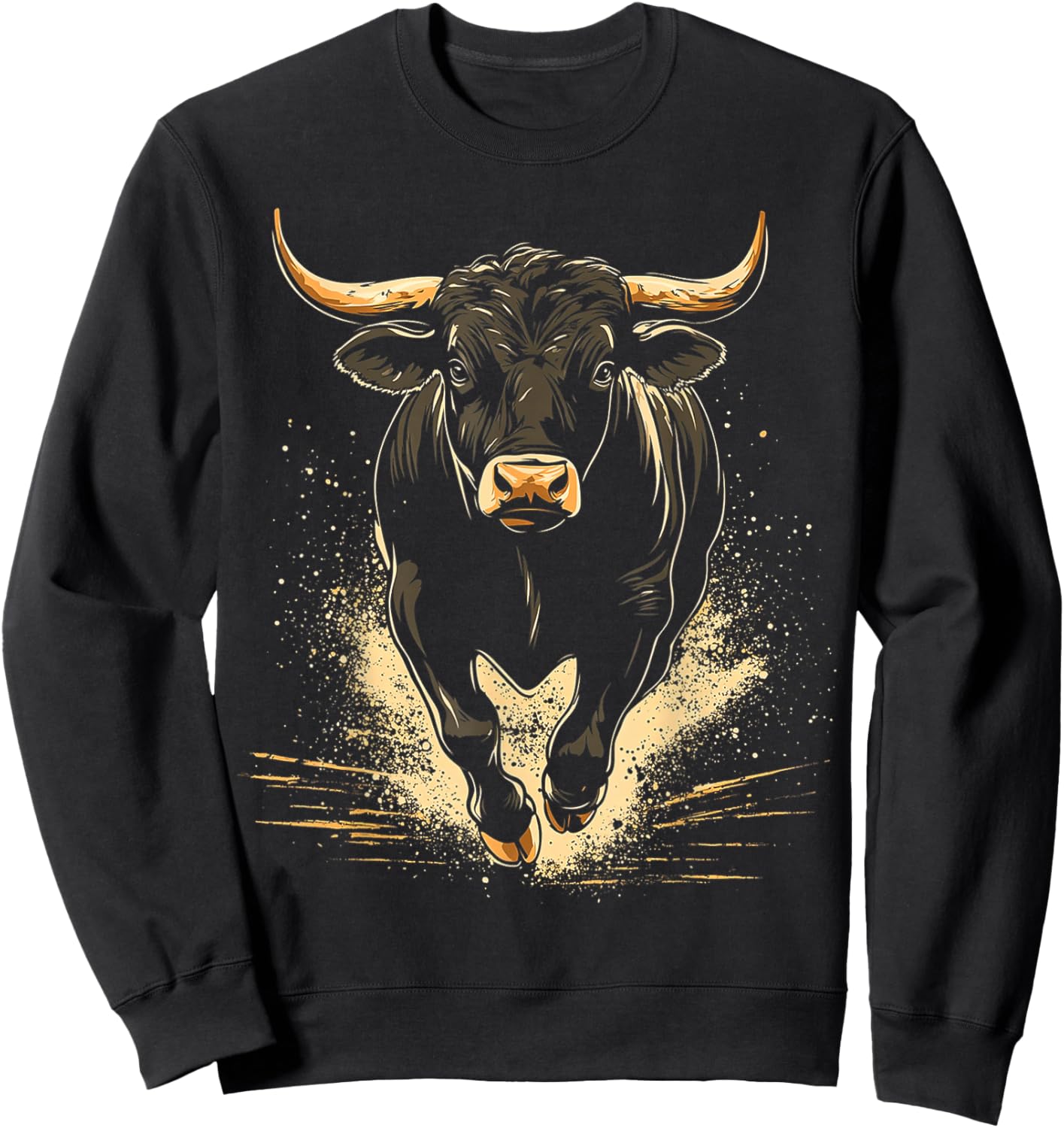 Bull Animal Motif Art Bull Sweatshirt - Sweatshirt | Black