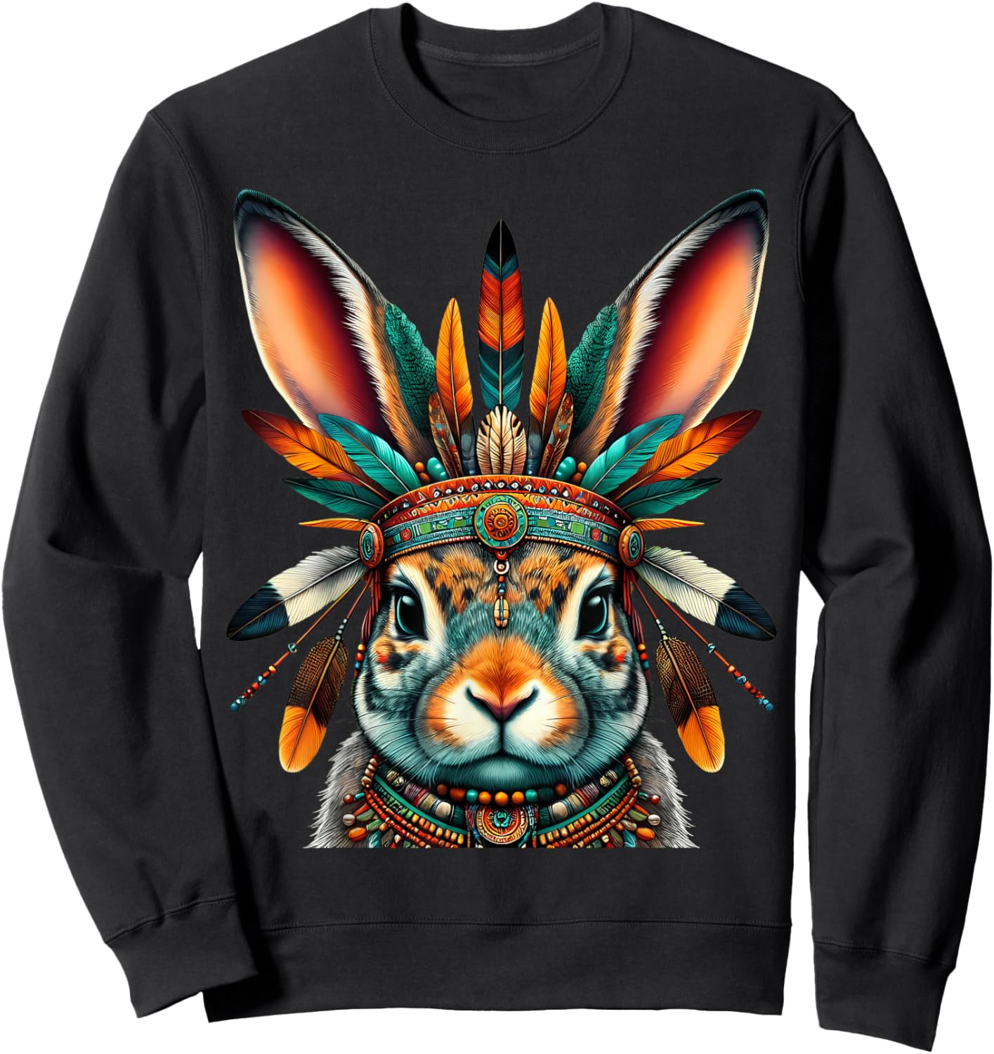 Native Indian Rabbit Native American Indian Feathers Sweatshirt - Sweatshirt | Black