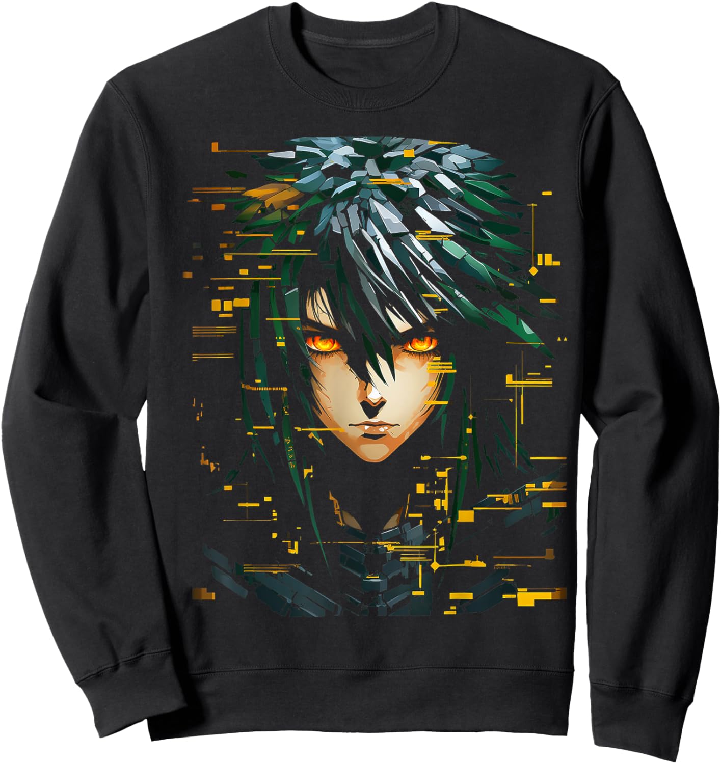 Anime Men Pixel Art Graphic Fantasy Anime Sweatshirt - Sweatshirt | Black