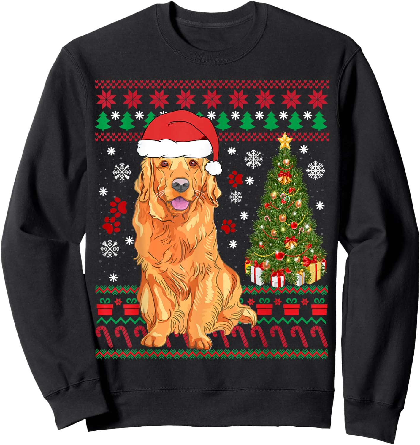 Funny Ugly Christmas Sweater Golden Retriever Christmas Sweatshirt - Sweatshirt | Black