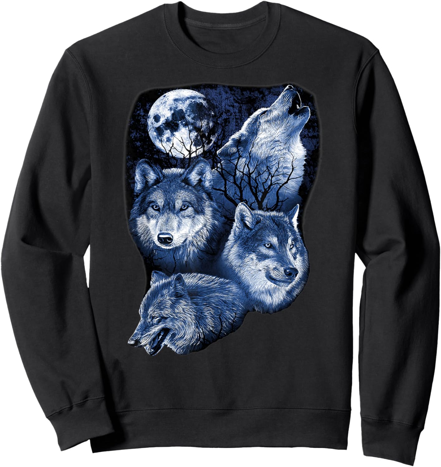 Four Wolfs Howling At The Moon Wolf Lover Sweatshirt - Sweatshirt | Black