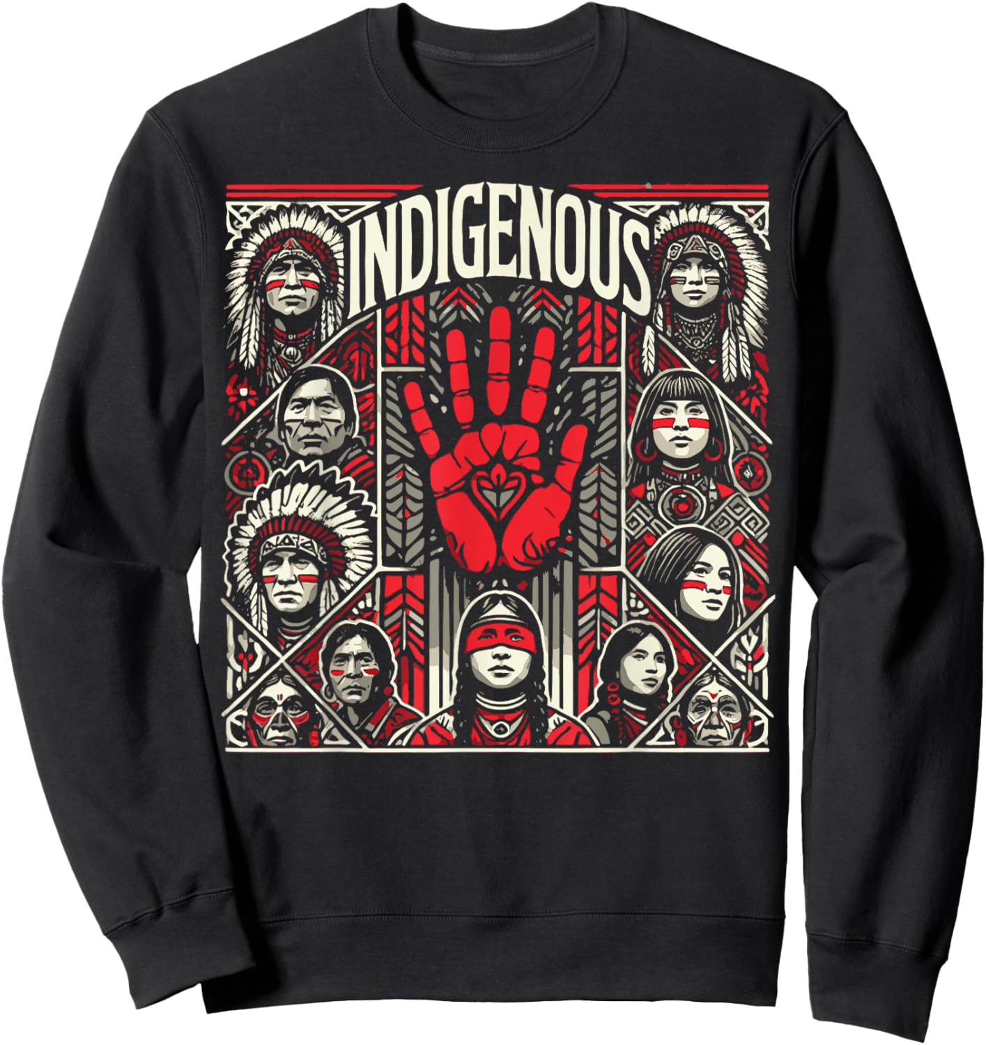 Native American Indigenous Red Hand Indian Blood Themed Sweatshirt - Sweatshirt | Black