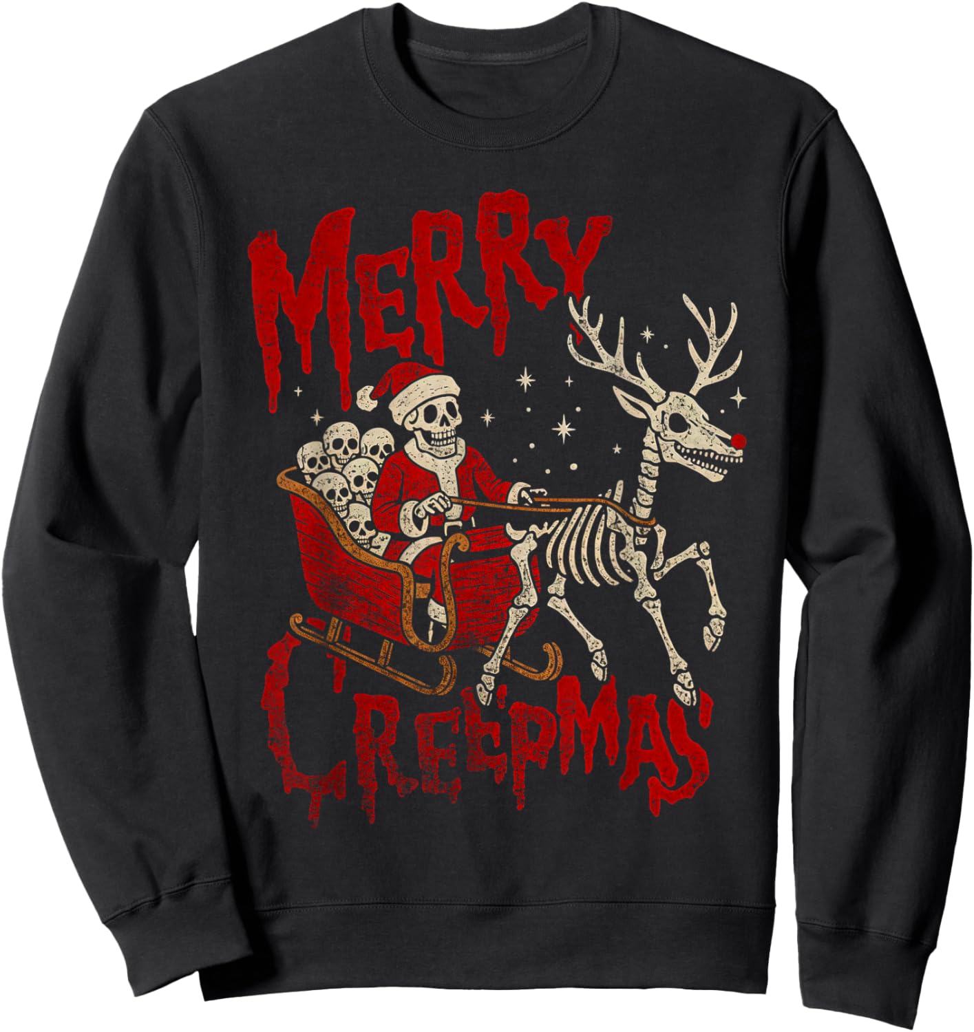 Merry Creepmas Skeleton Creepy Christmas Goth Holiday Pajama Sweatshirt - Sweatshirt | Black