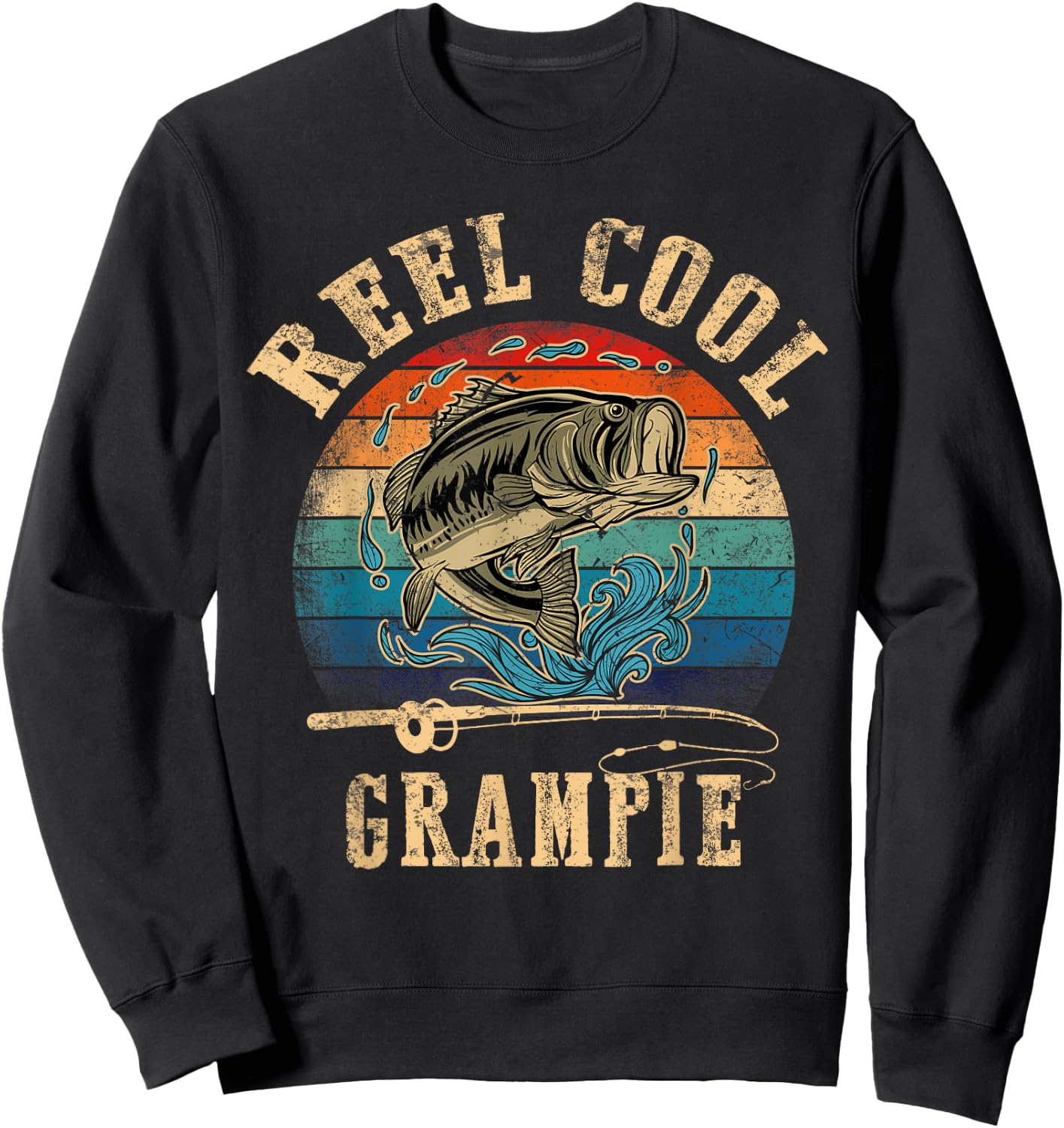 Vintage Reel Cool Grampie Fish Fishing Shirt Father's Day Sweatshirt - Sweatshirt | Black